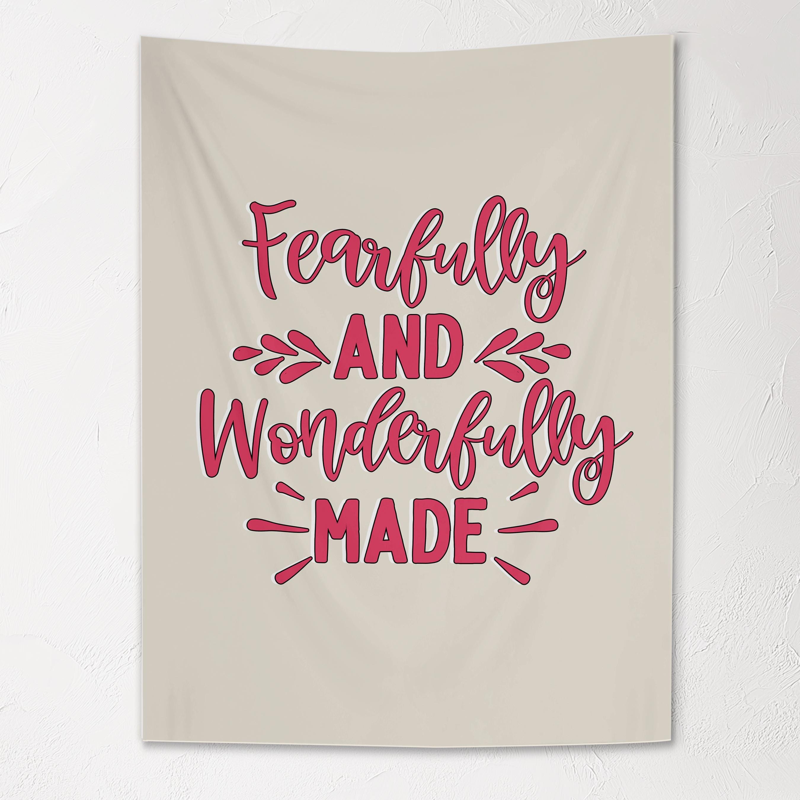 Fabric Tapestry Banner, Fearfully and Wonderfully Made, Kids Wall Art Room Decor