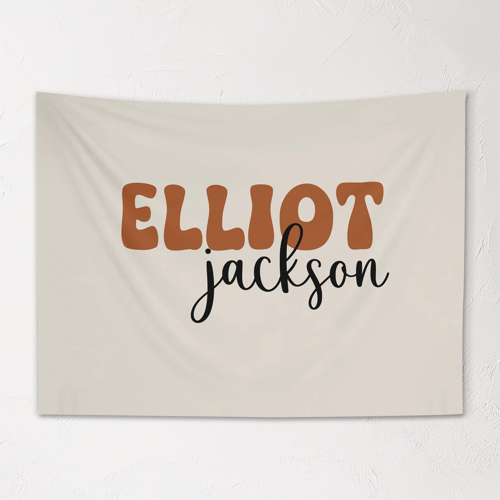 Fabric Tapestry Banner, Retro Script Name Personalized, Kids Wall Decor, Children's Wall Art