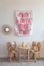 Fabric Tapestry Banner, You Are Worthy You are Beautiful, Kids Wall Art Room Decor