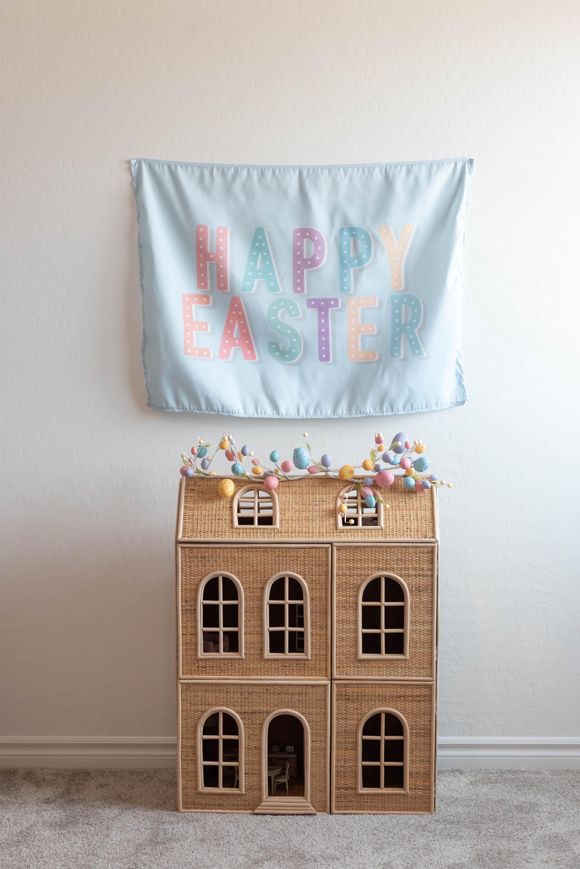 Fabric Tapestry Banner, Happy Easter, Kids Wall Art Room Decor, Children's Wall Art