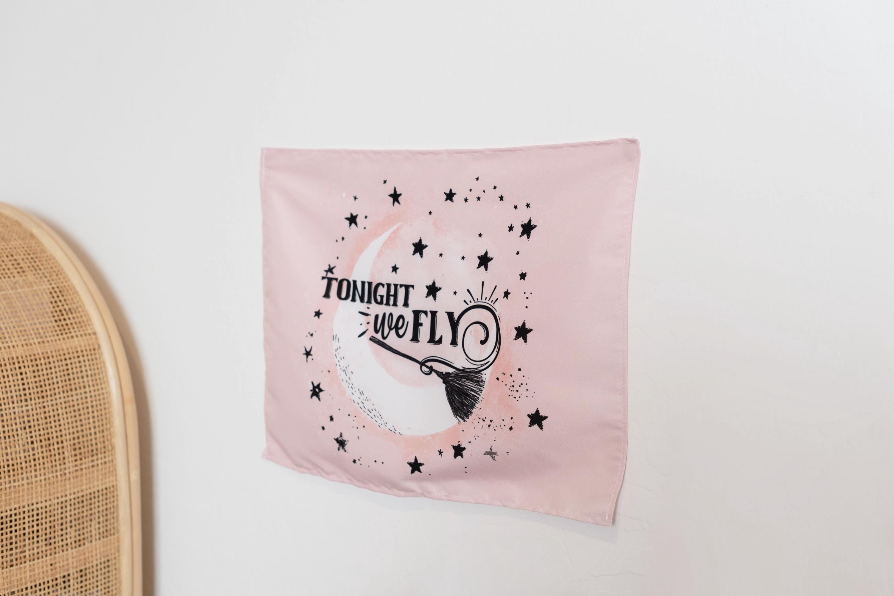Halloween Banner, Tonight We Fly , Happy Halloween Decor, Pink Halloween Wall Art