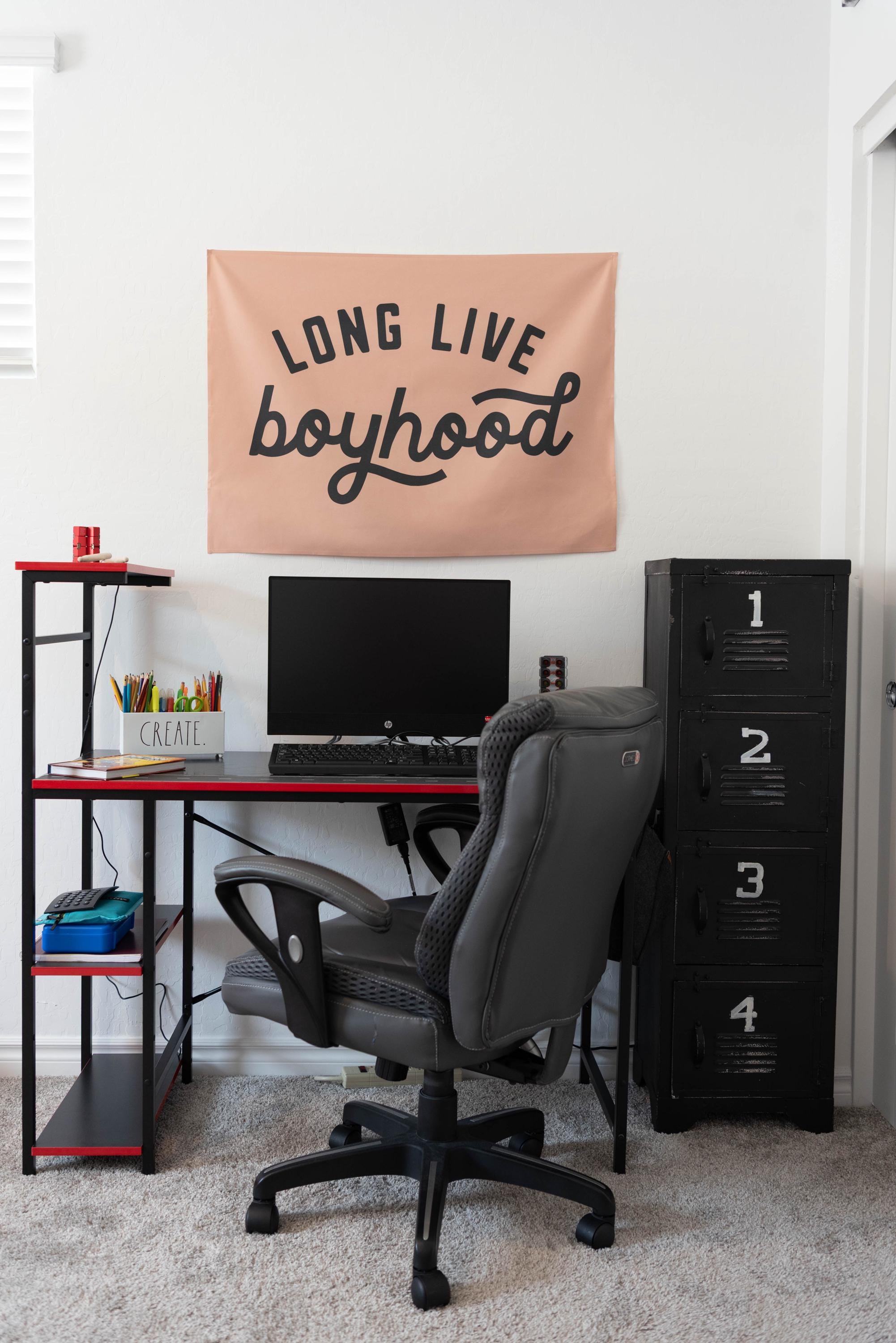 Fabric Tapestry Banner, Long Live Boyhood TAN, Kids  Wall Art Decor, Childrens Wall Art