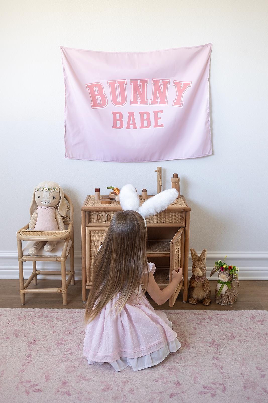 Fabric Tapestry Banner, Bunny Babe, Kids Wall Art Room Decor, Children's Wall Art