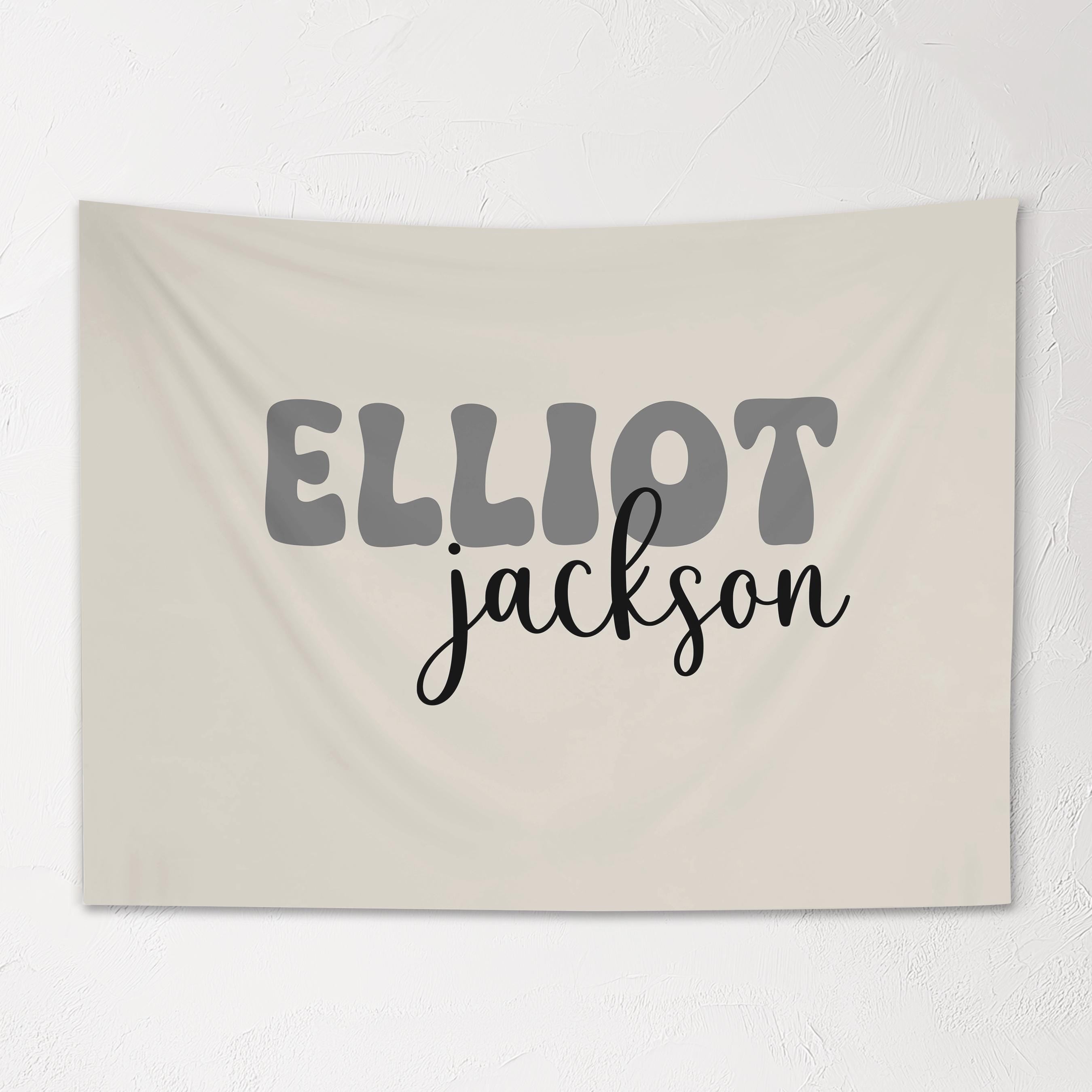 Fabric Tapestry Banner, Retro Script Name Personalized, Kids Wall Decor, Children's Wall Art