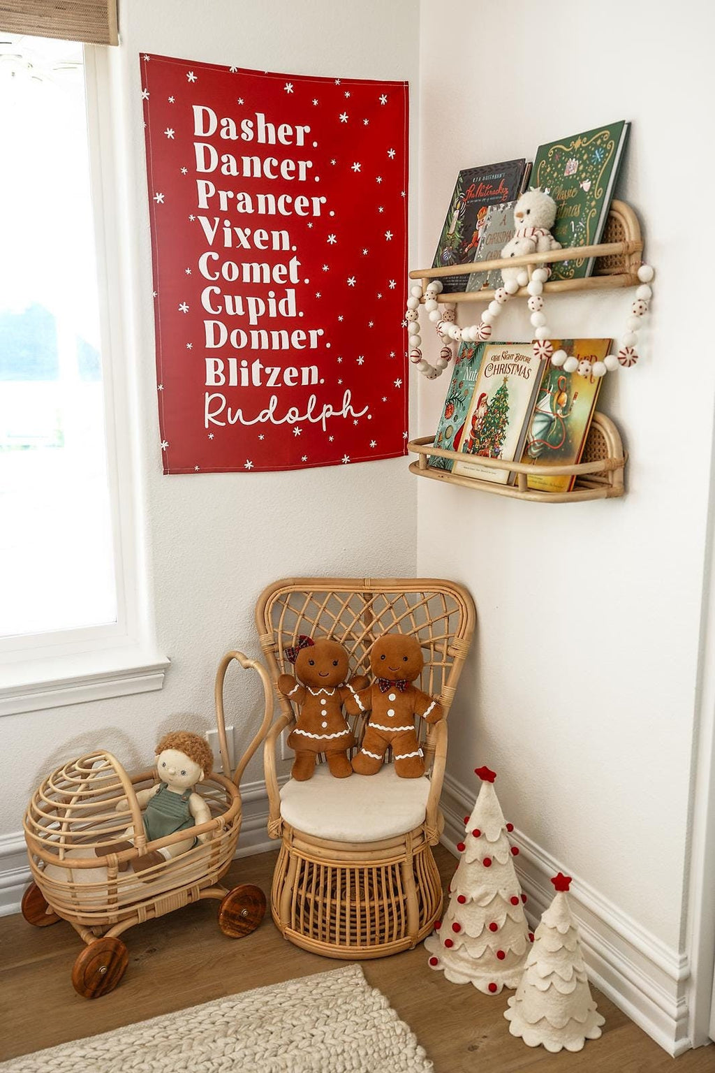Christmas Banner, Santa's Reindeer, Kids Fabric Tapestry