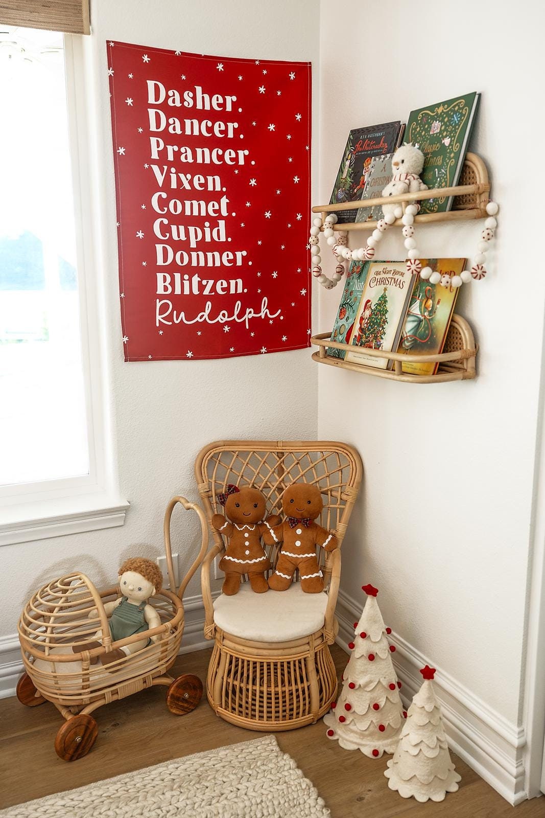 Christmas Banner, Santa's Reindeer, Kids Fabric Tapestry