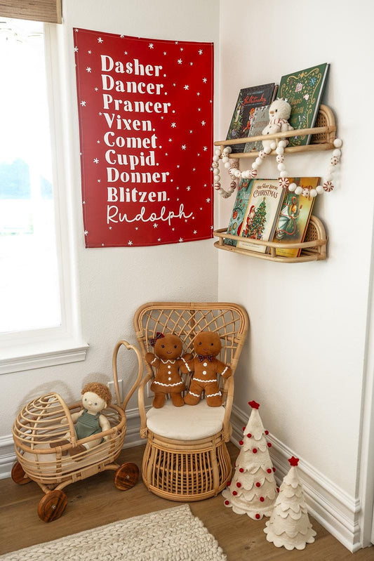 Christmas Banner, Santa's Reindeer, Kids Fabric Tapestry