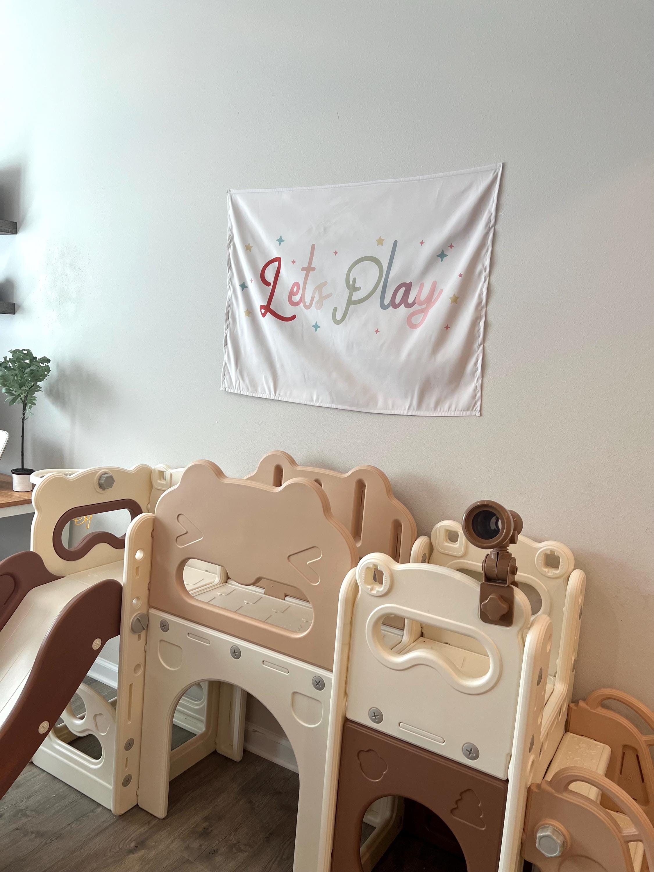 Fabric Tapestry Banner, Let's Play, Kids Wall Art Room Decor