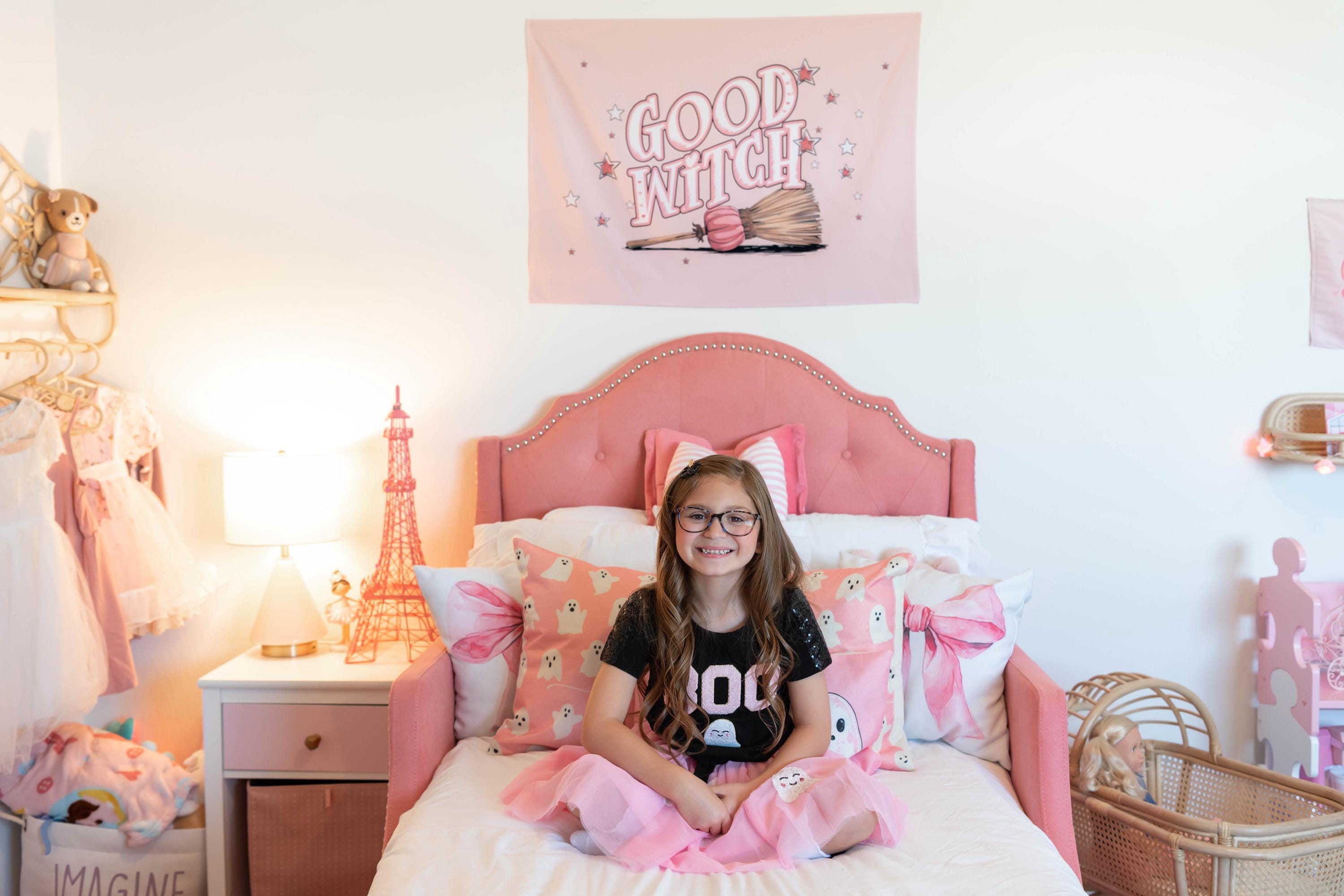 Halloween Banner, Good Witch, Happy Halloween Decor, Pink Halloween Wall Art