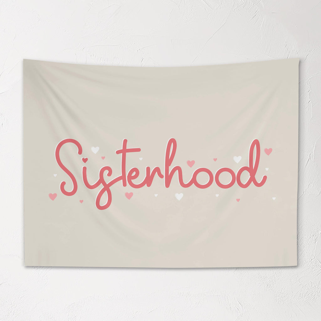 Fabric Tapestry Banner, Sisterhood ,  Girls Pink Wall Art Decor, Children's Wall Art
