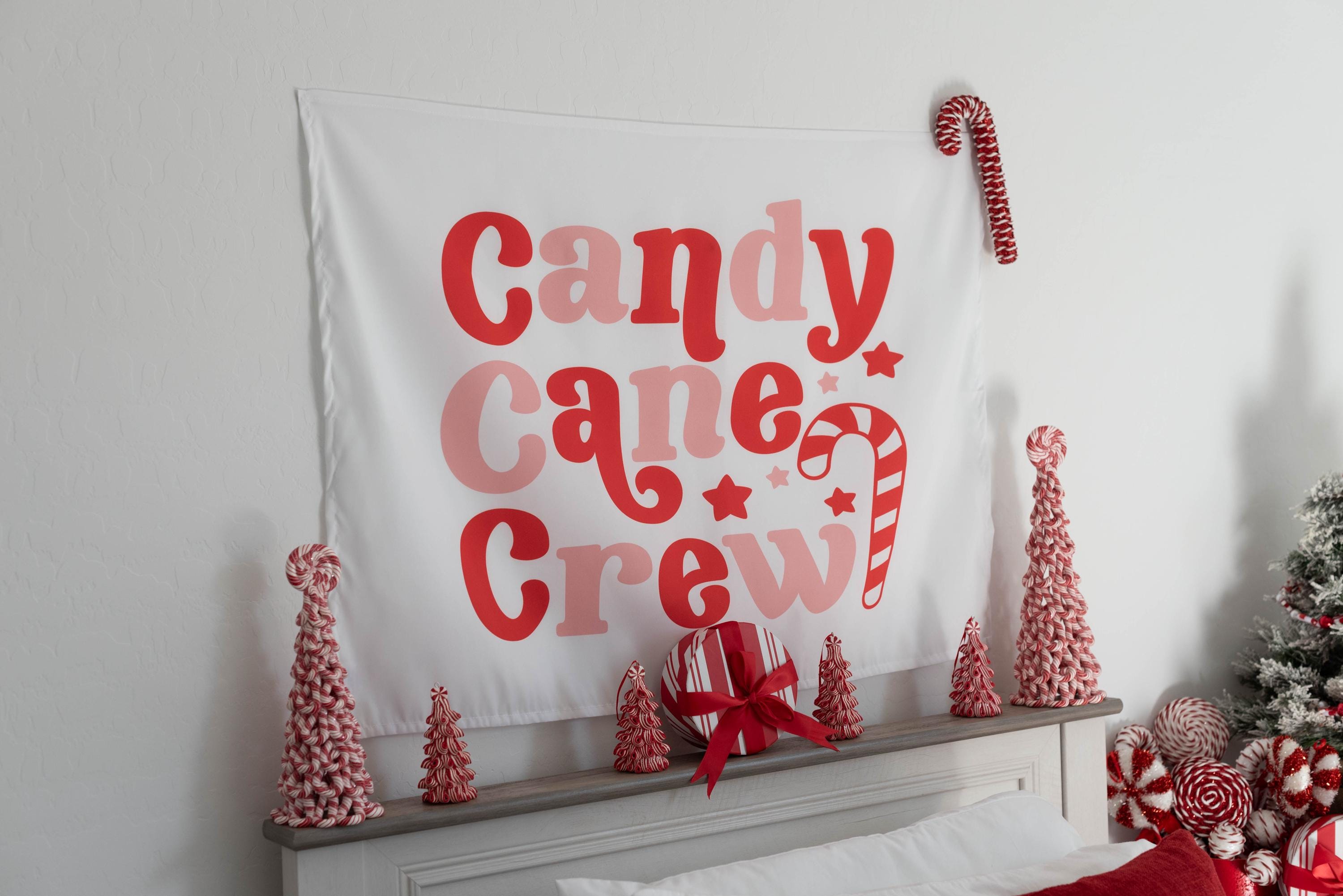 Christmas Banner, Candy Cane Crew, Kids Fabric Tapestry