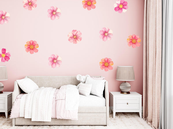 Boho Floral Watercolor Wall Decals, Wall Decor, Kids Wildflower Room Wall Decals