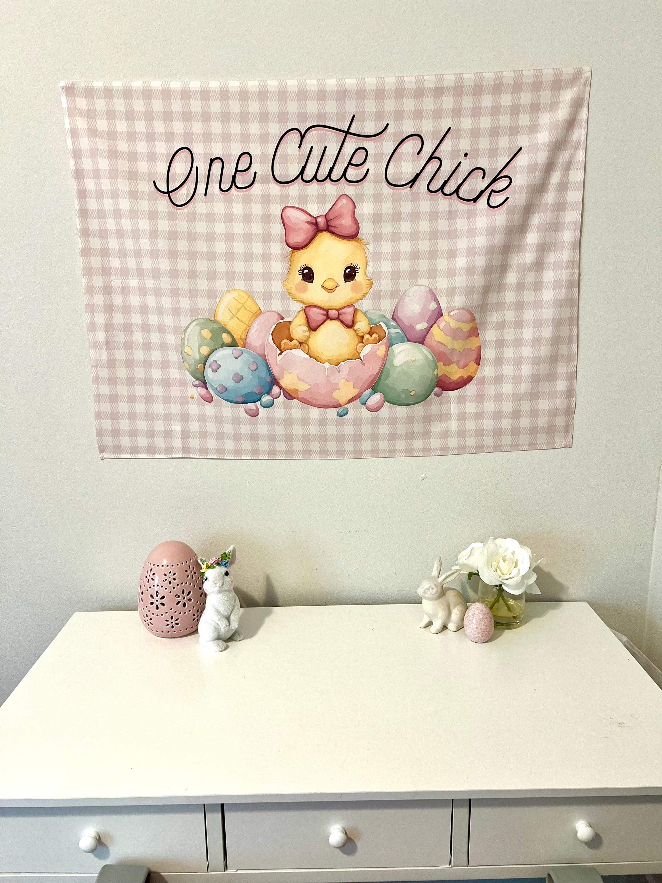 Fabric Tapestry Banner, One Cute Chick, Kids Wall Art Room Decor, Children's Wall Art