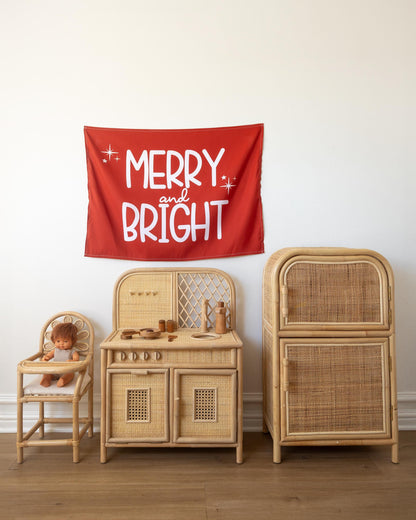 Christmas Banner, Merry And Bright, Kids Fabric Tapestry, Wall art Room Decor