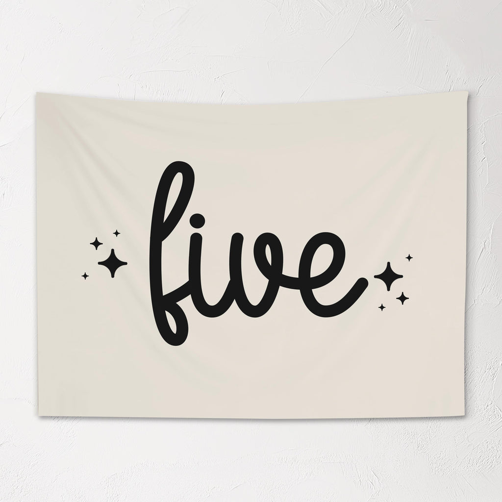 Fabric Tapestry Banner, FIVE Birthday, Kids Wall Art Room Decor, Childrens Wall Art
