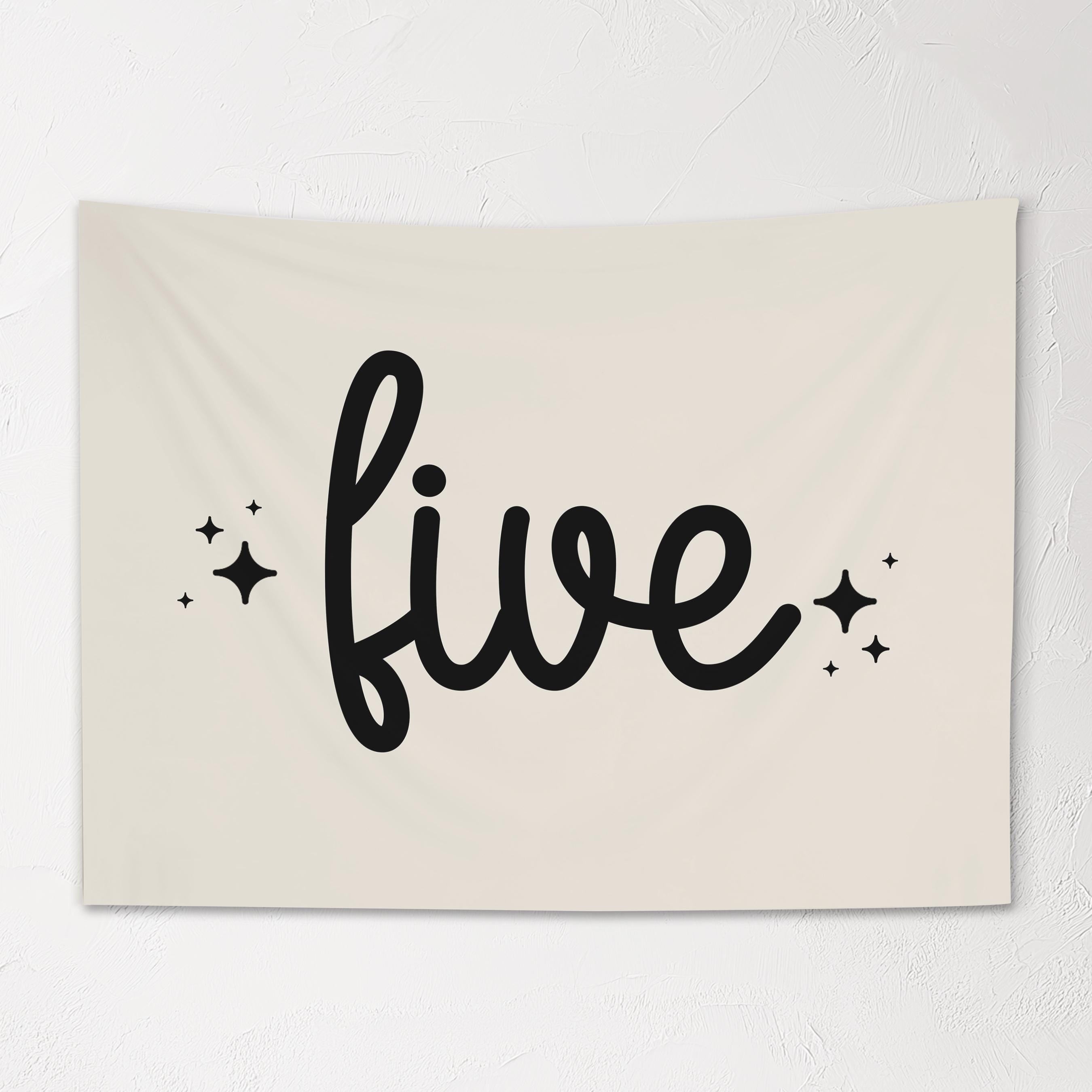 Fabric Tapestry Banner, FIVE Birthday, Kids Wall Art Room Decor, Childrens Wall Art
