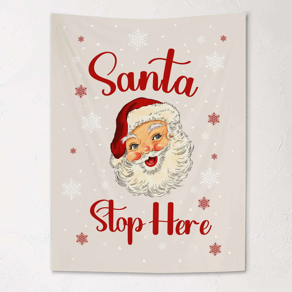 Christmas Banner Santa Stop Here, Kids Fabric Tapestry, Wall art Room Decor