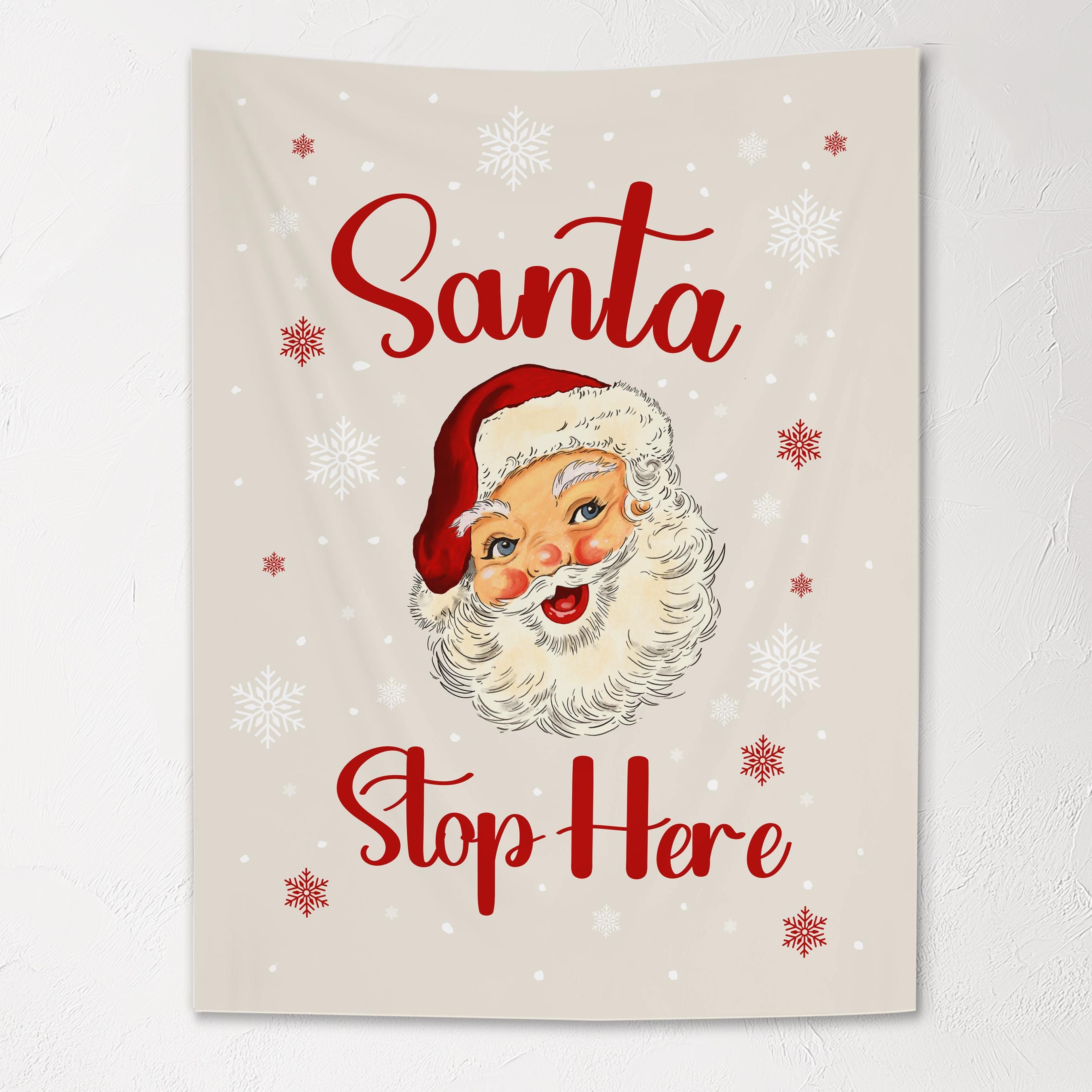 Christmas Banner Santa Stop Here, Kids Fabric Tapestry, Wall art Room Decor