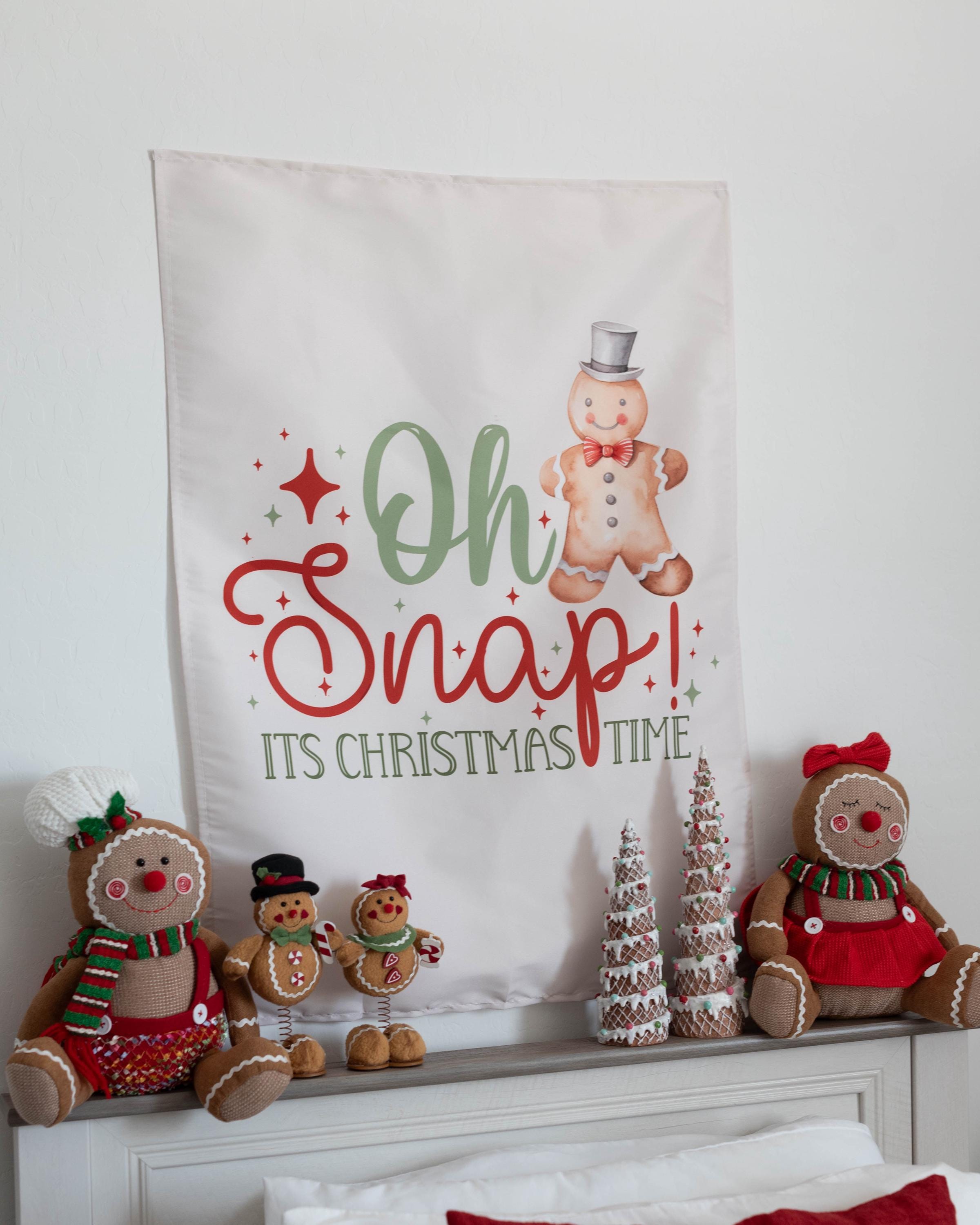 Christmas Banner Oh Snap, Kids Fabric Tapestry, Wall art Room Decor