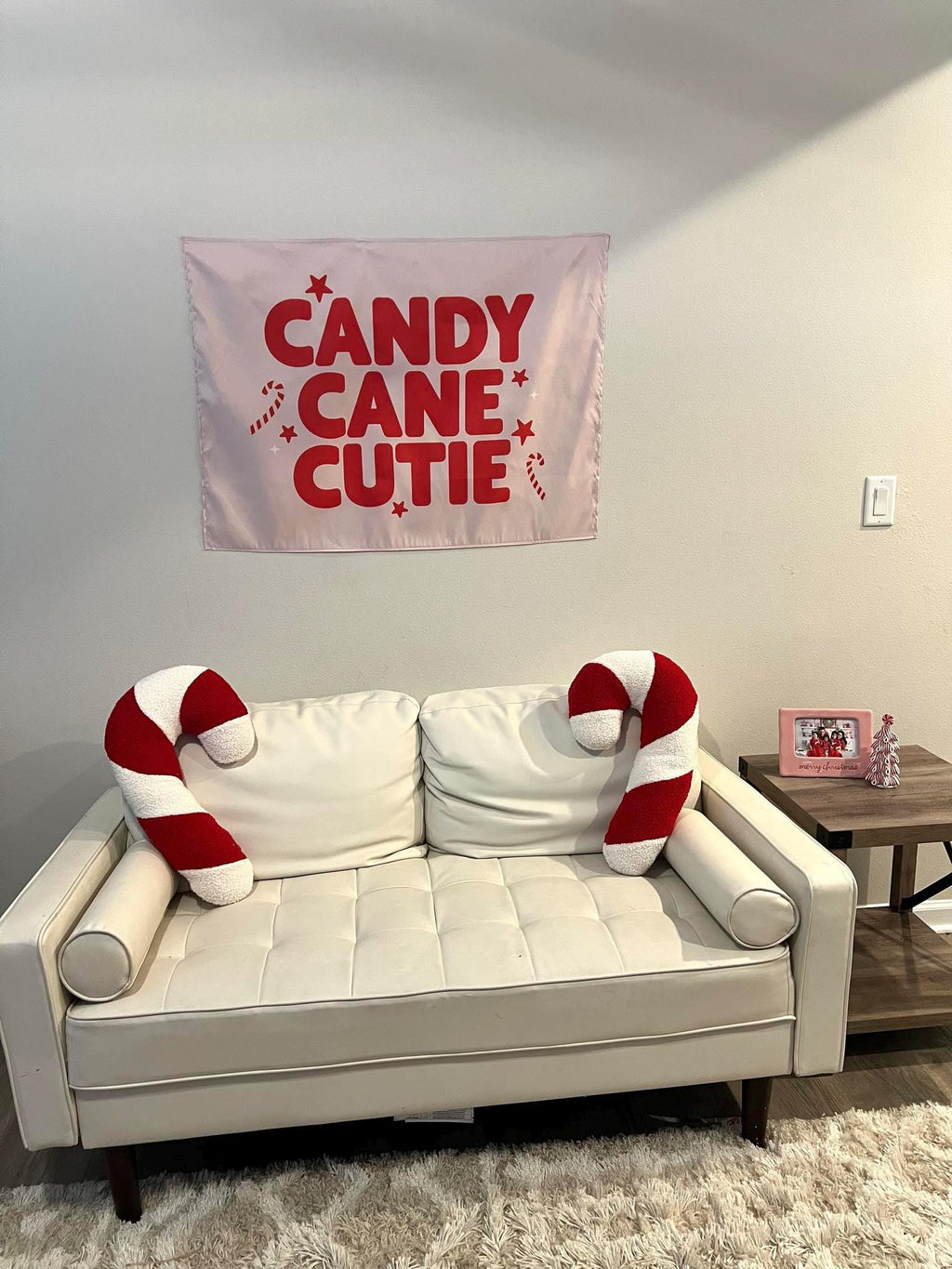 Christmas Banner, Candy Cane Cutie, Kids Fabric Tapestry, Wall art Room Decor