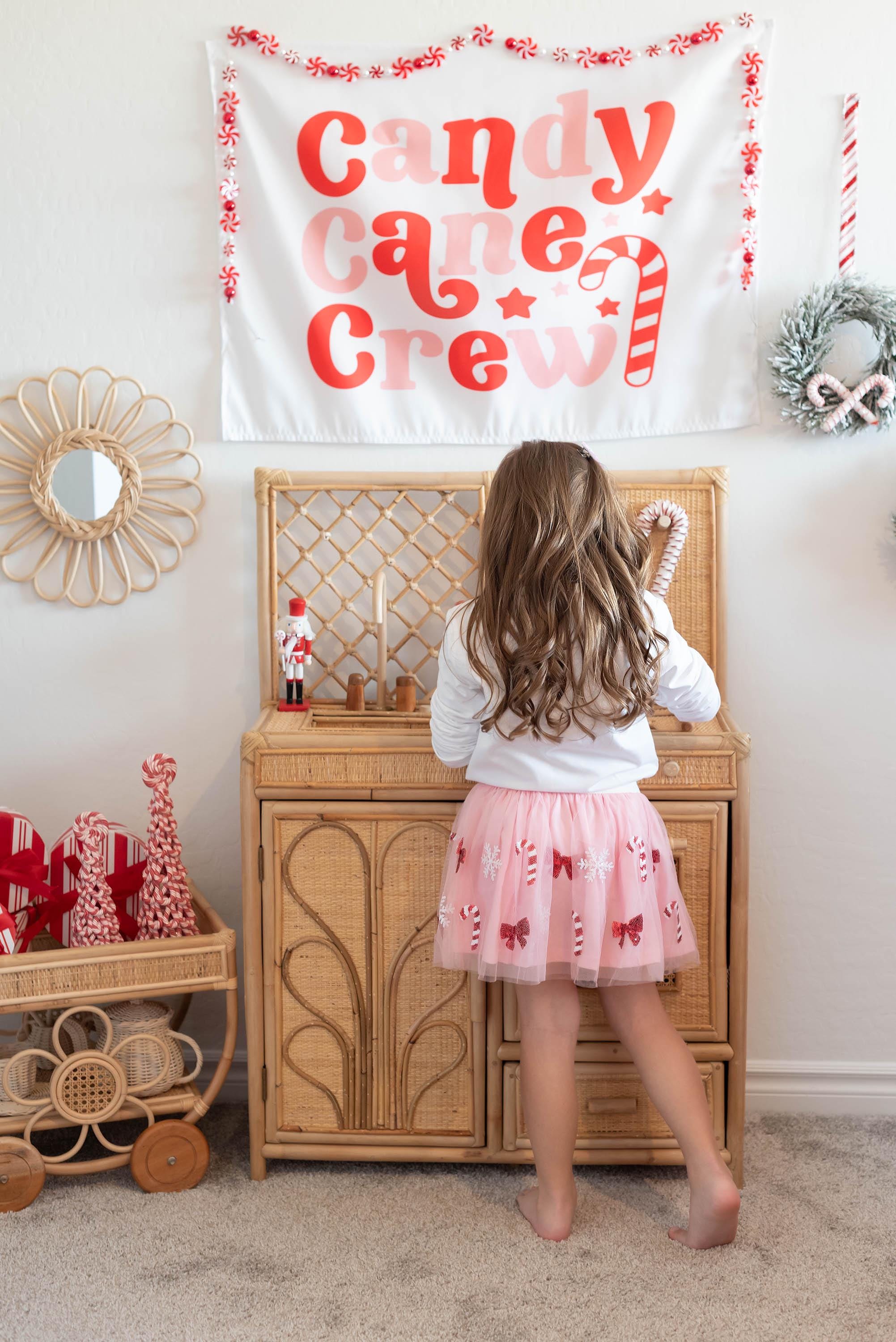 Christmas Banner, Candy Cane Crew, Kids Fabric Tapestry