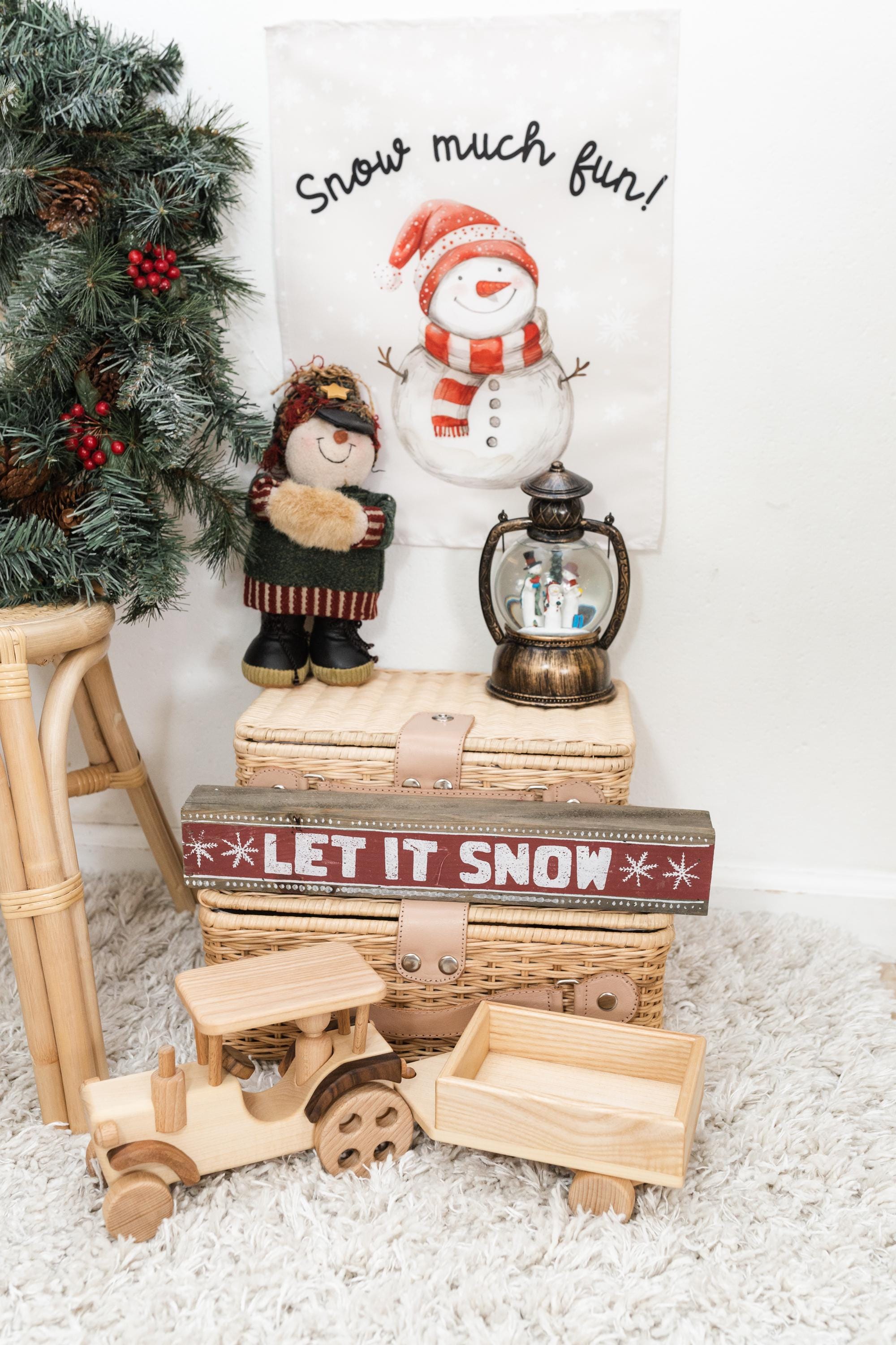 Christmas Banner Snow Much Fun, Kids Fabric Tapestry, Wall art Room Decor