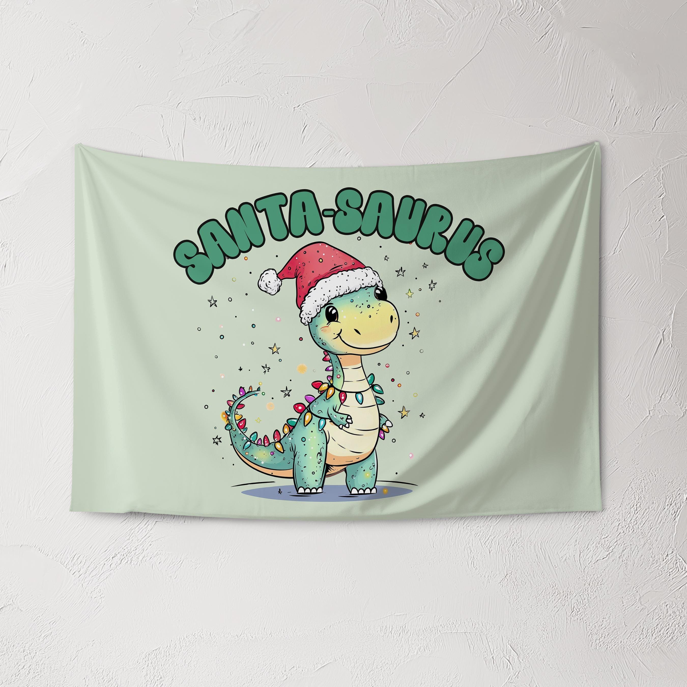 Christmas Banner, Santa-Saurus , Festive Kids Fabric Tapestry,  Room Decor