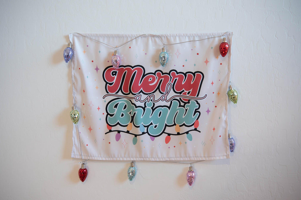 Christmas Banner, Merry & Bright, Festive Kids Fabric Tapestry,  Room Decor