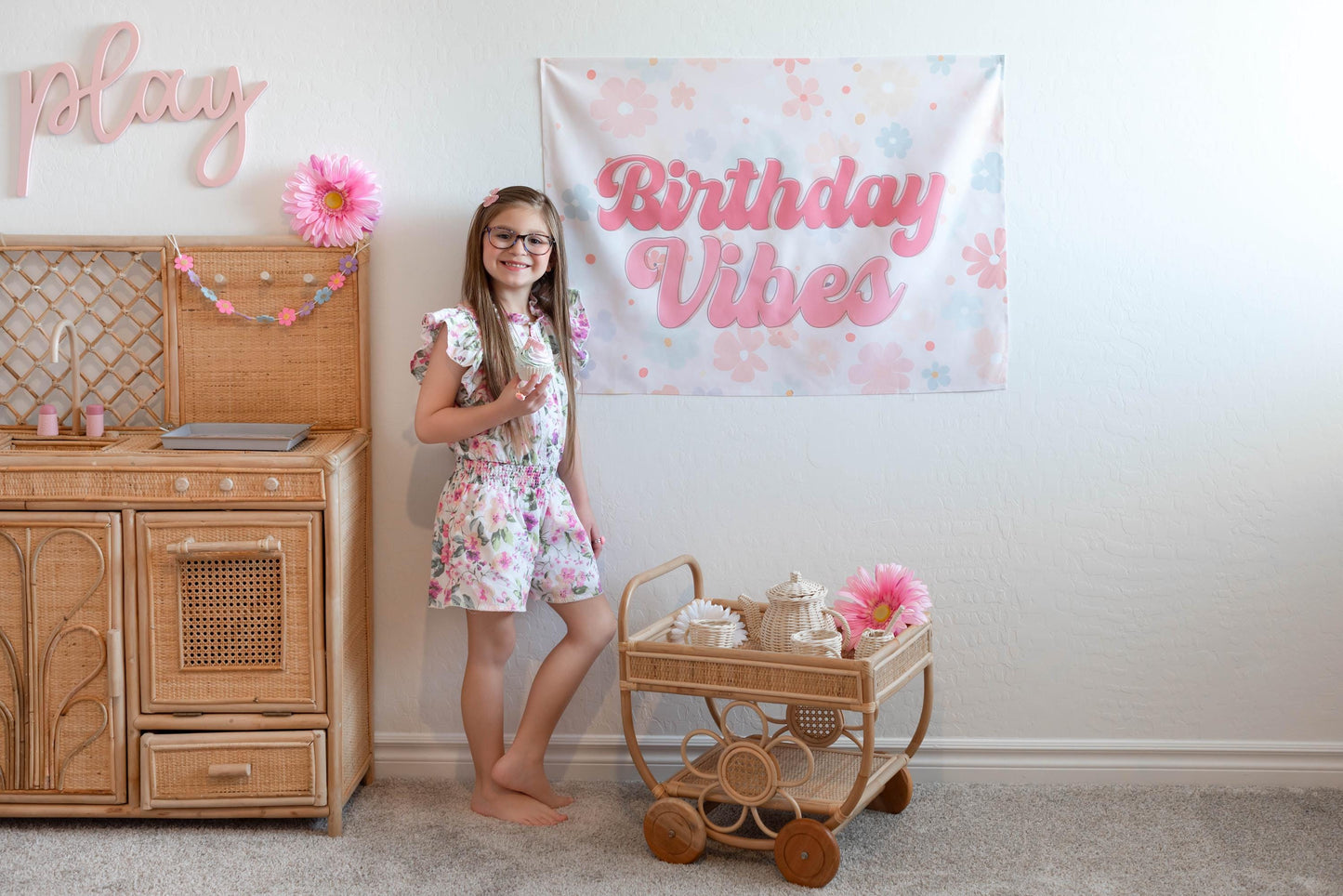 Fabric Tapestry Banner, Birthday Vibes, Kids Wall Art Room Decor, Children's Wall Art