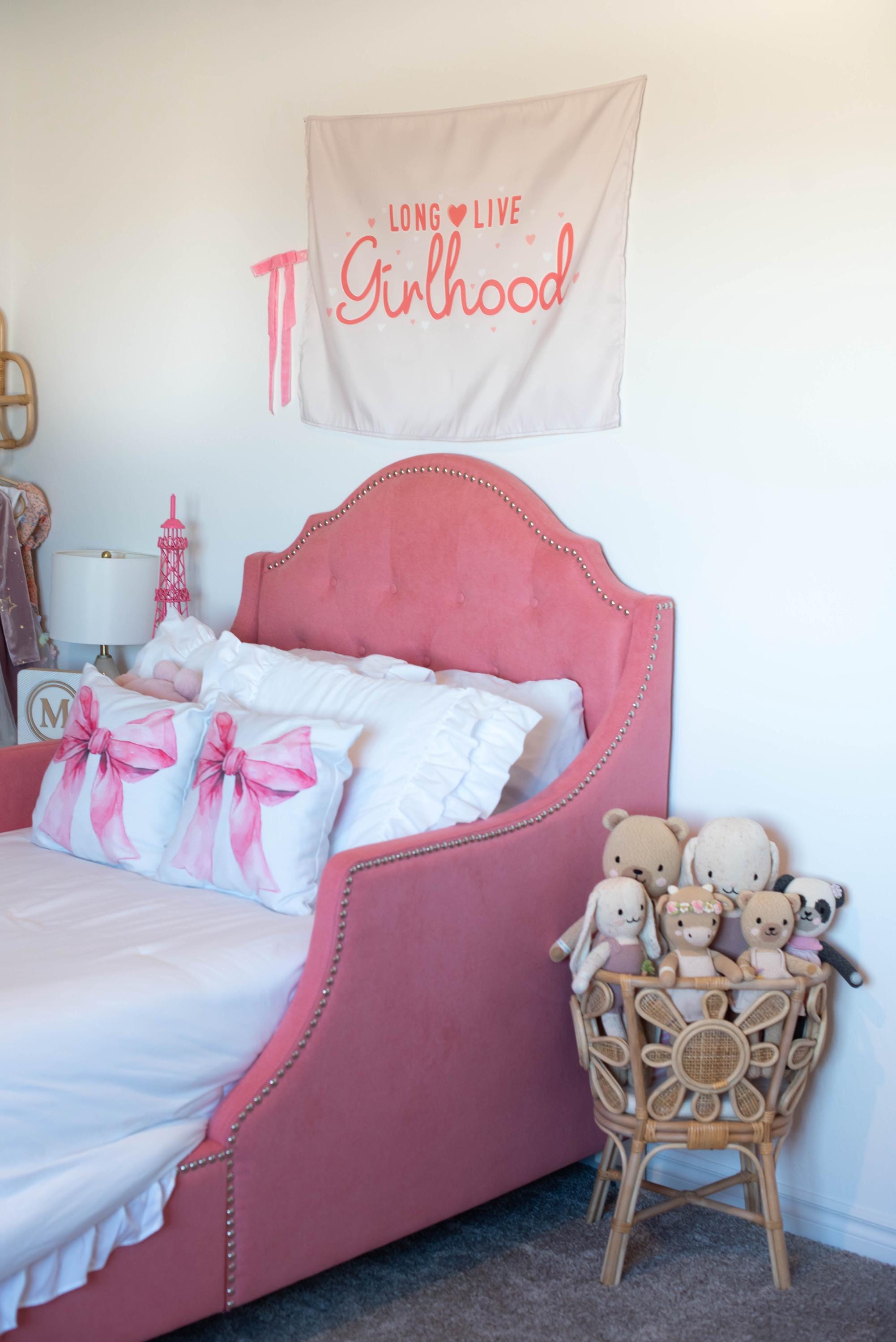 Fabric Tapestry Banner, Long Live Girlhood , Kids Pink Wall Art Decor, Children's Wall Art