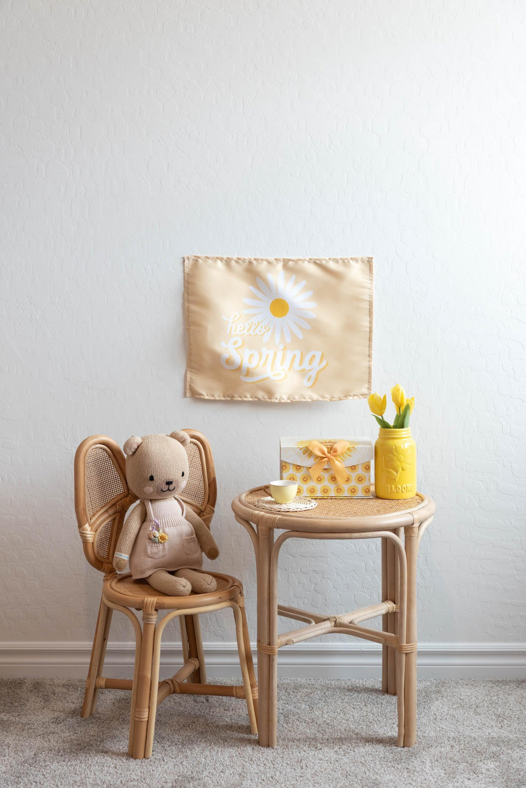 Fabric Tapestry Banner, Hello Spring, Kids Wall Art Room Decor, Children's Wall Art