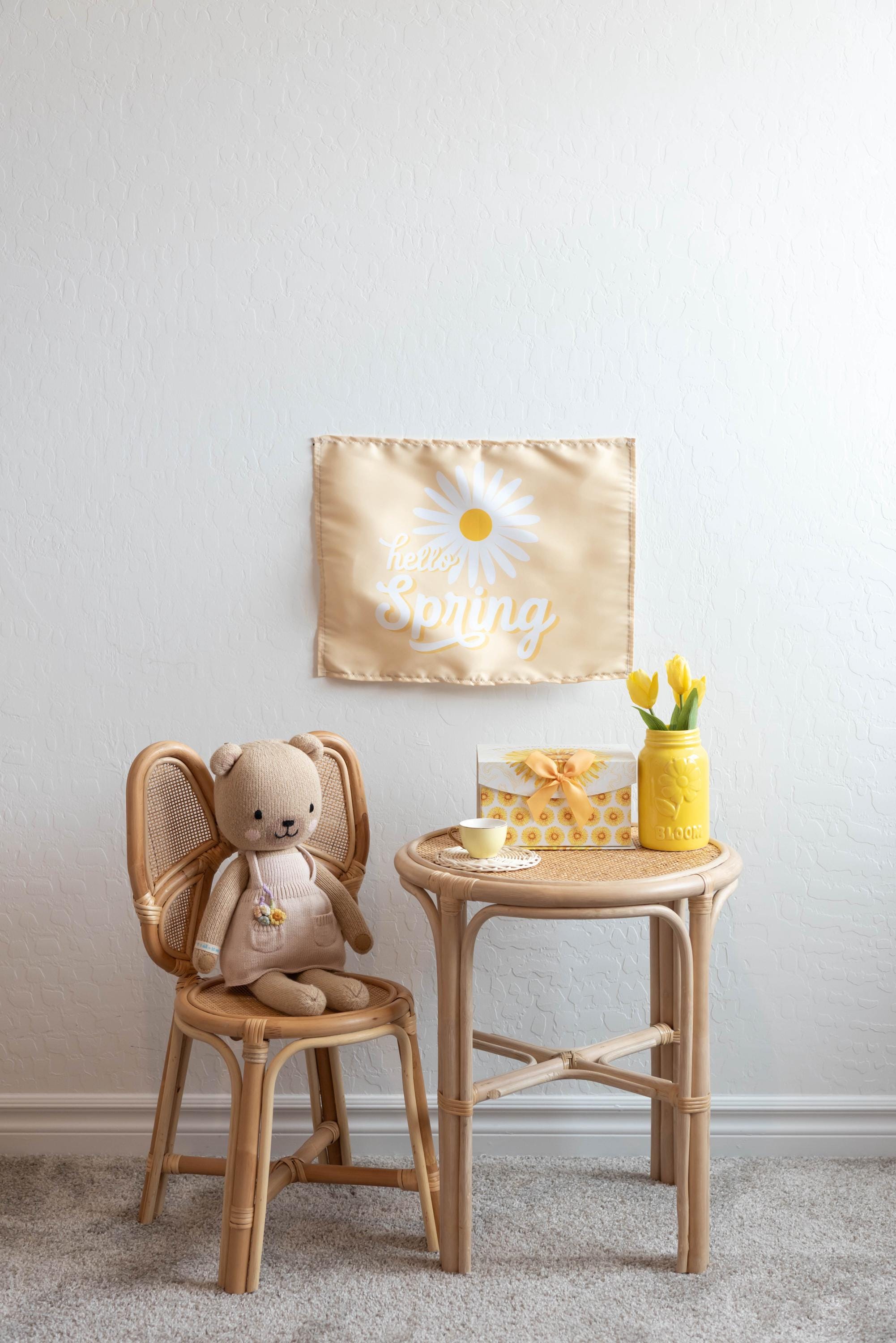 Fabric Tapestry Banner, Hello Spring, Kids Wall Art Room Decor, Children's Wall Art