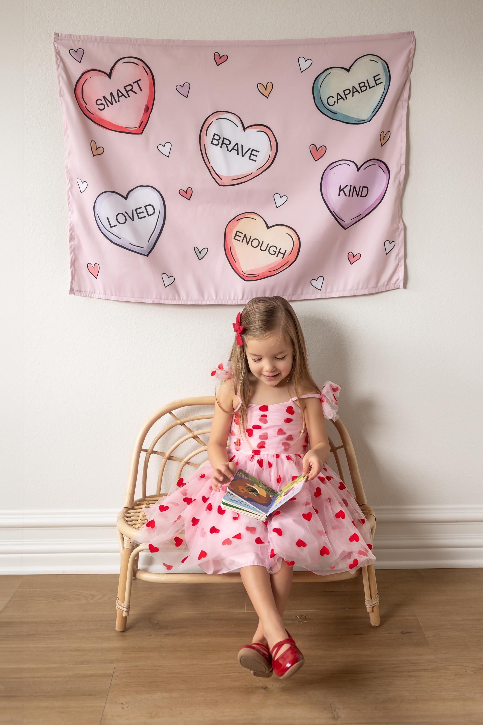 Fabric Tapestry Banner, Conversation Hearts , Kids Wall Art Room Decor, Children's Wall Art
