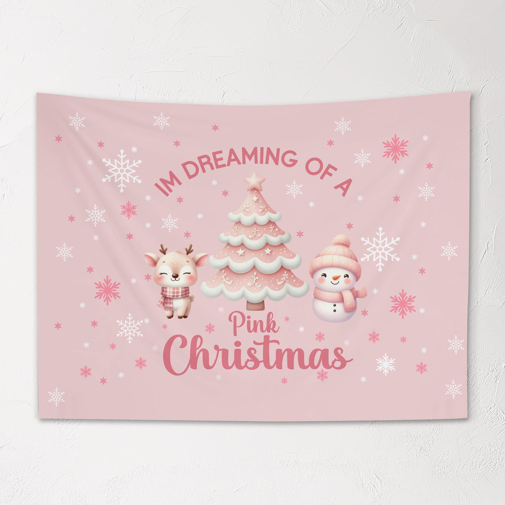 Christmas Banner Im Dreaming of  Pink Christmas, Kids Fabric Tapestry