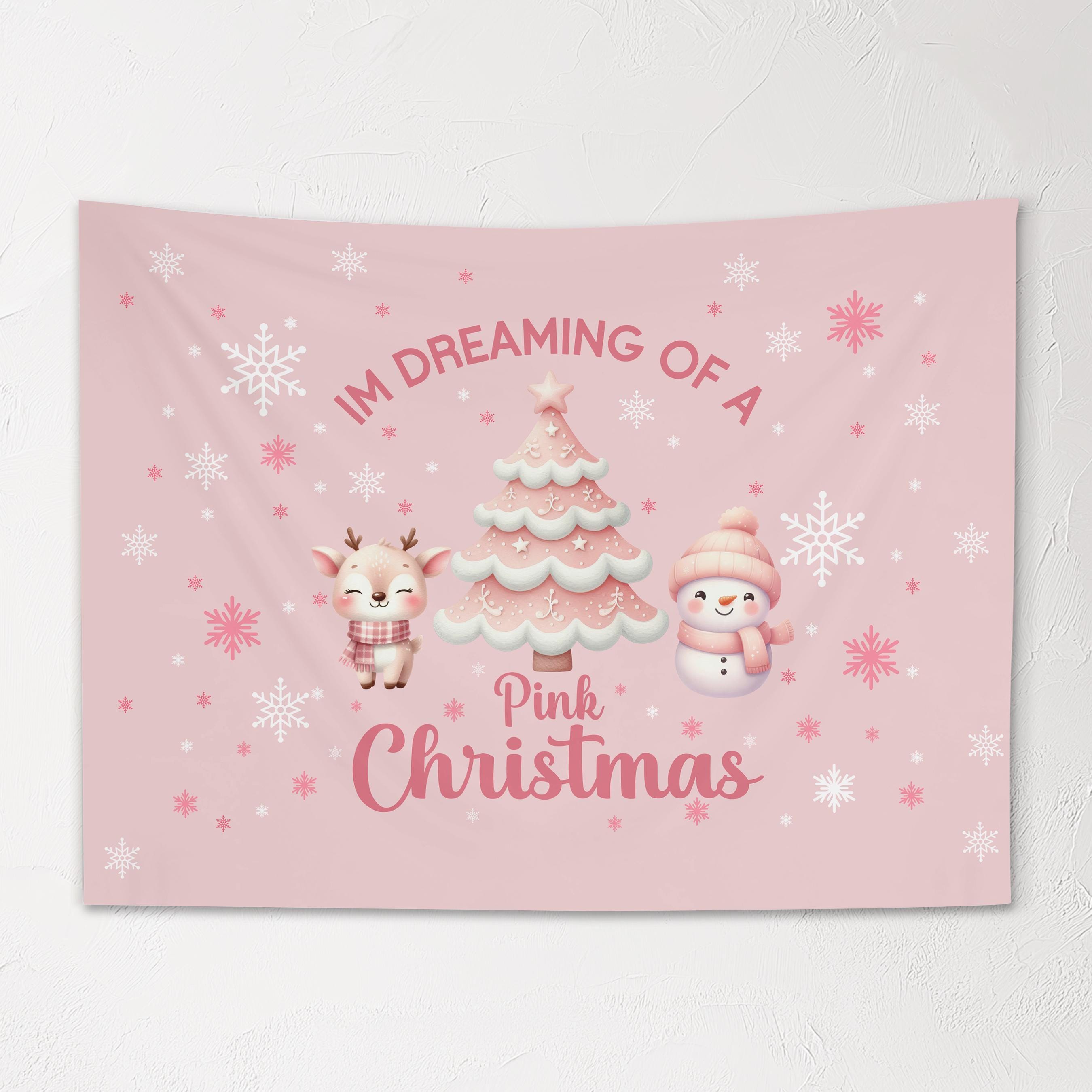 Christmas Banner Im Dreaming of  Pink Christmas, Kids Fabric Tapestry