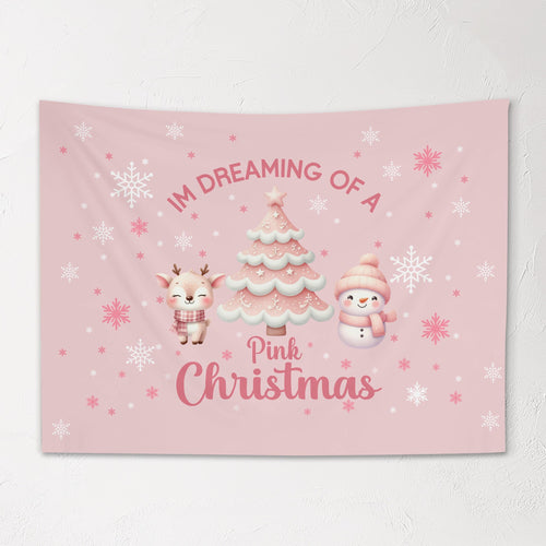 Christmas Banner Im Dreaming of  Pink Christmas, Kids Fabric Tapestry