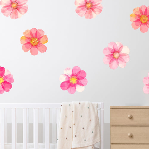 Boho Floral Watercolor Pink Wall Decals