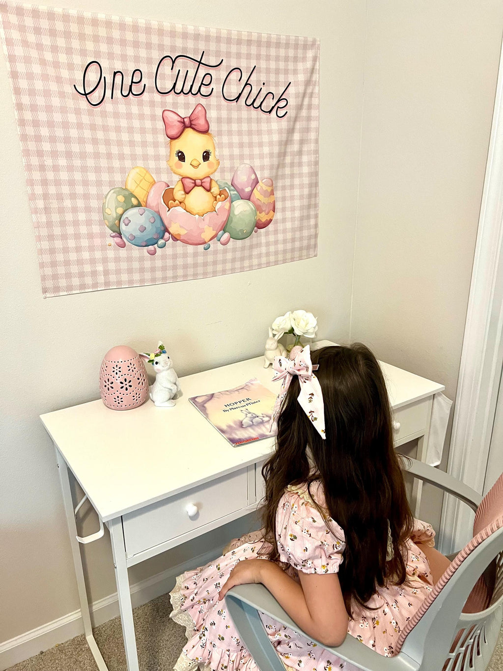 Fabric Tapestry Banner, One Cute Chick, Kids Wall Art Room Decor, Children's Wall Art