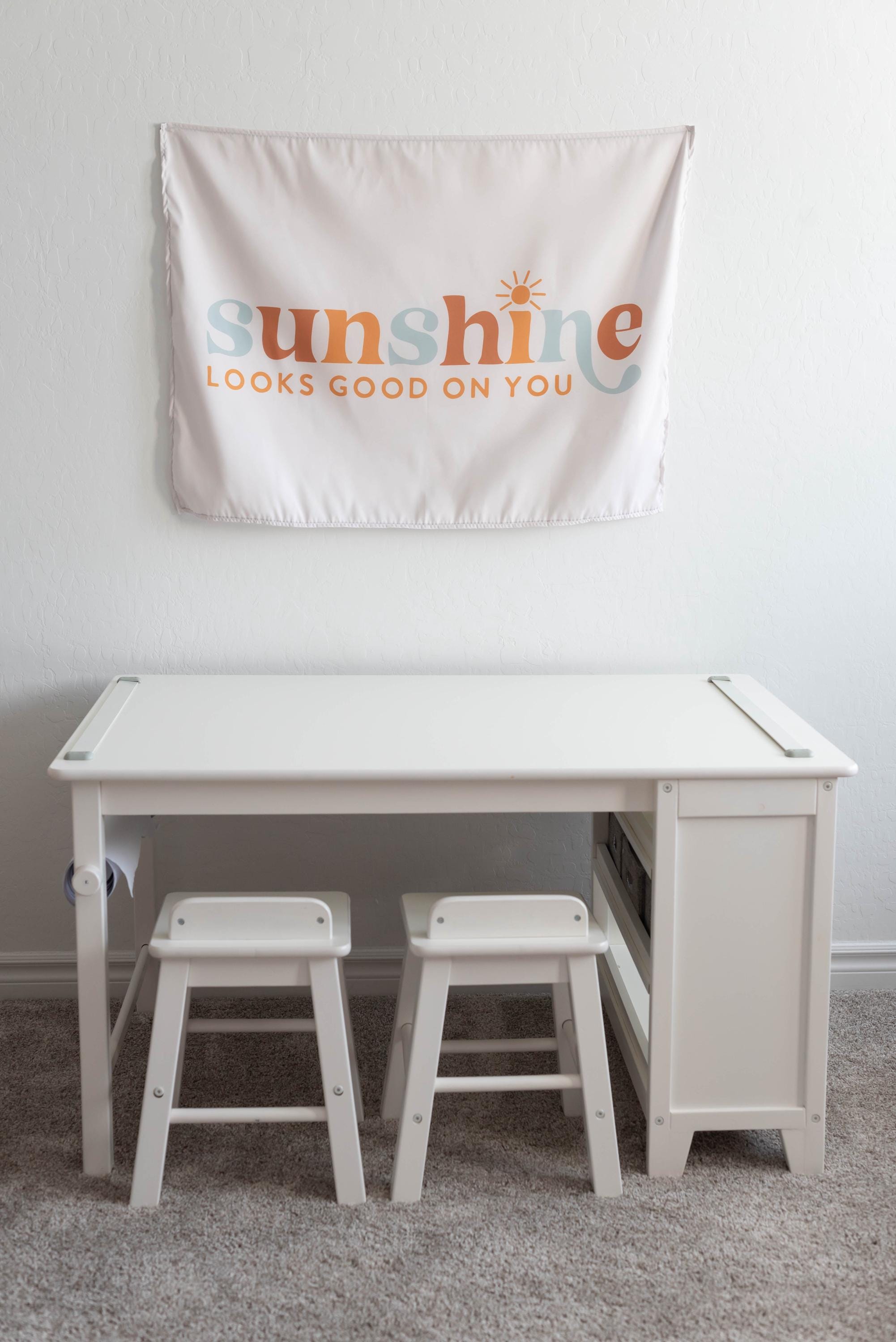 Fabric Tapestry Banner, Sunshine Looks Good On You, Kids Wall Art Room Decor