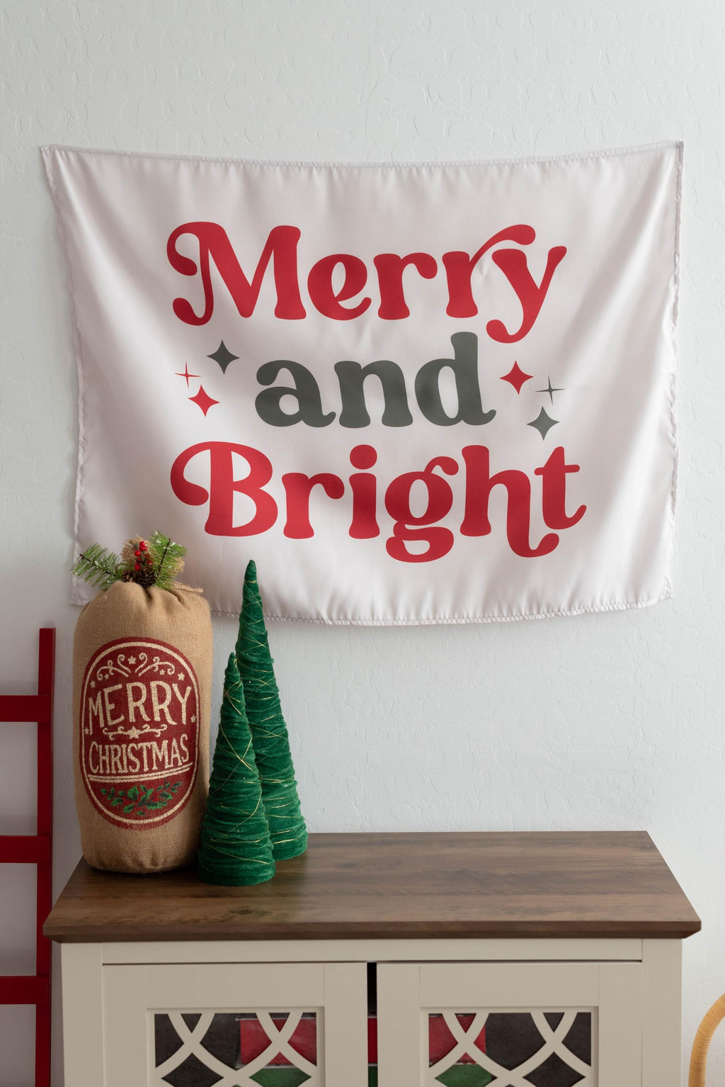 Christmas Banner, Merry and Bright, Festive Kids Fabric Tapestry