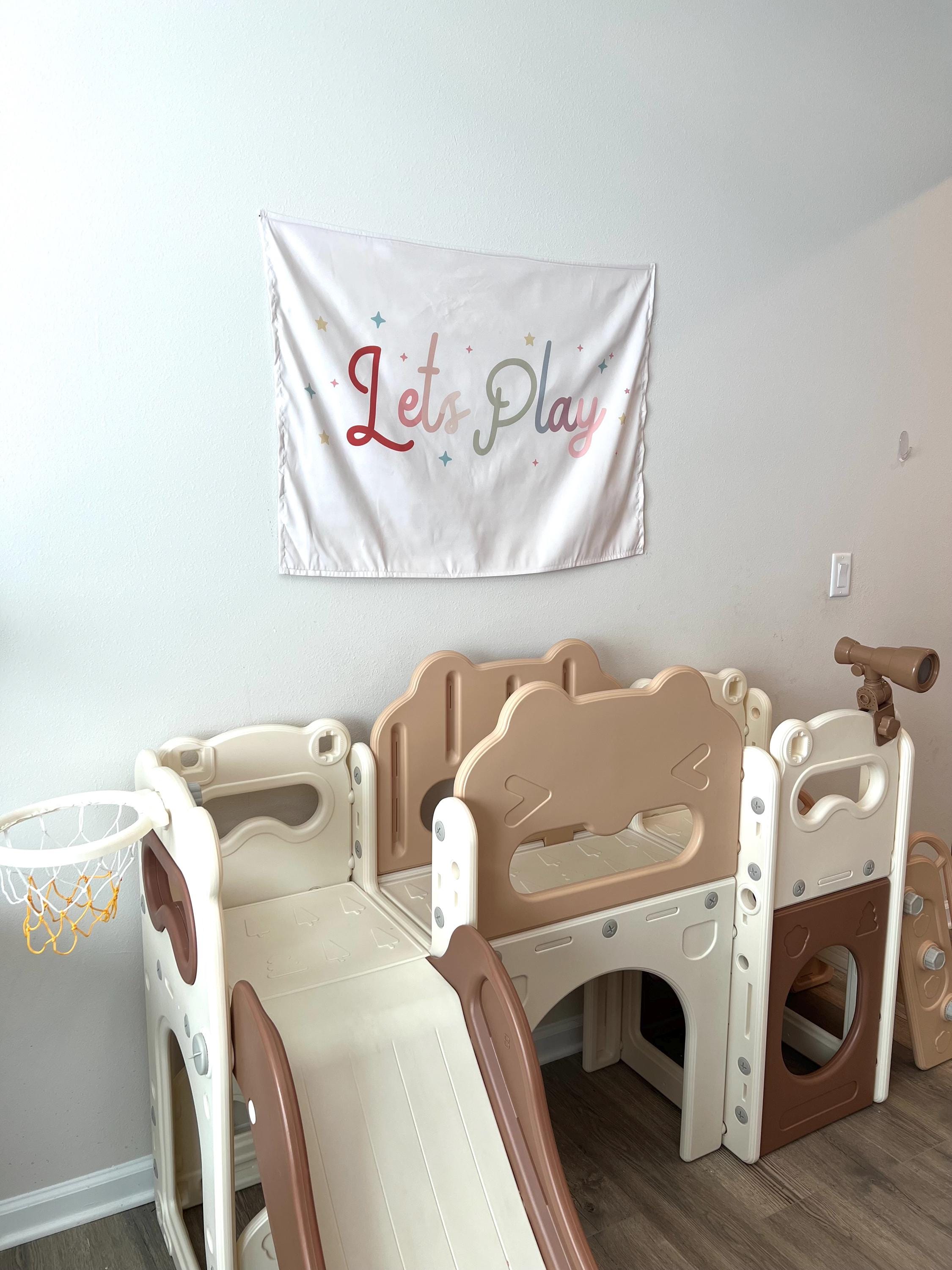 Fabric Tapestry Banner, Let's Play, Kids Wall Art Room Decor