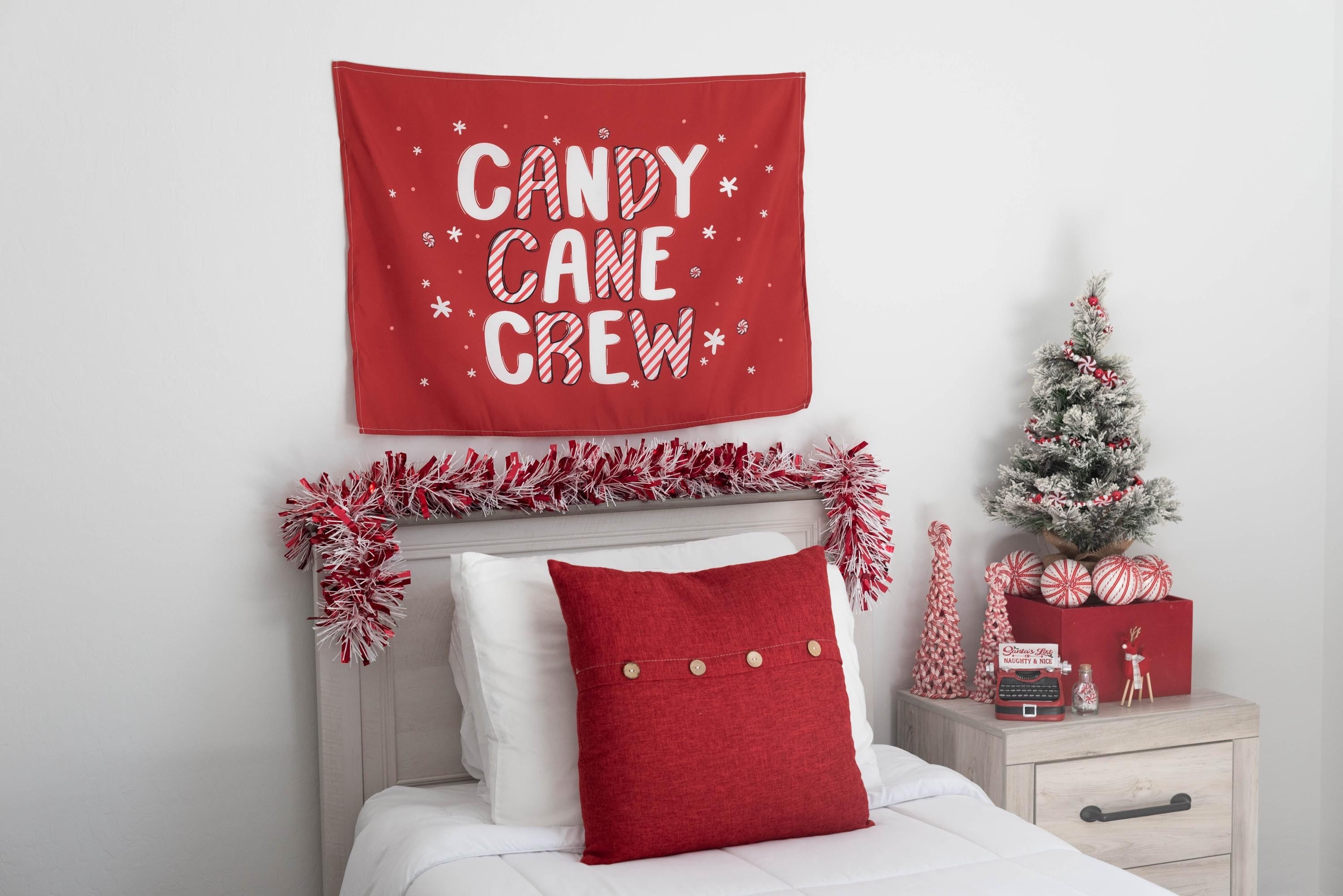 Christmas Banner, Candy Cane Crew, Kids Fabric Tapestry, Wall art Room Decor