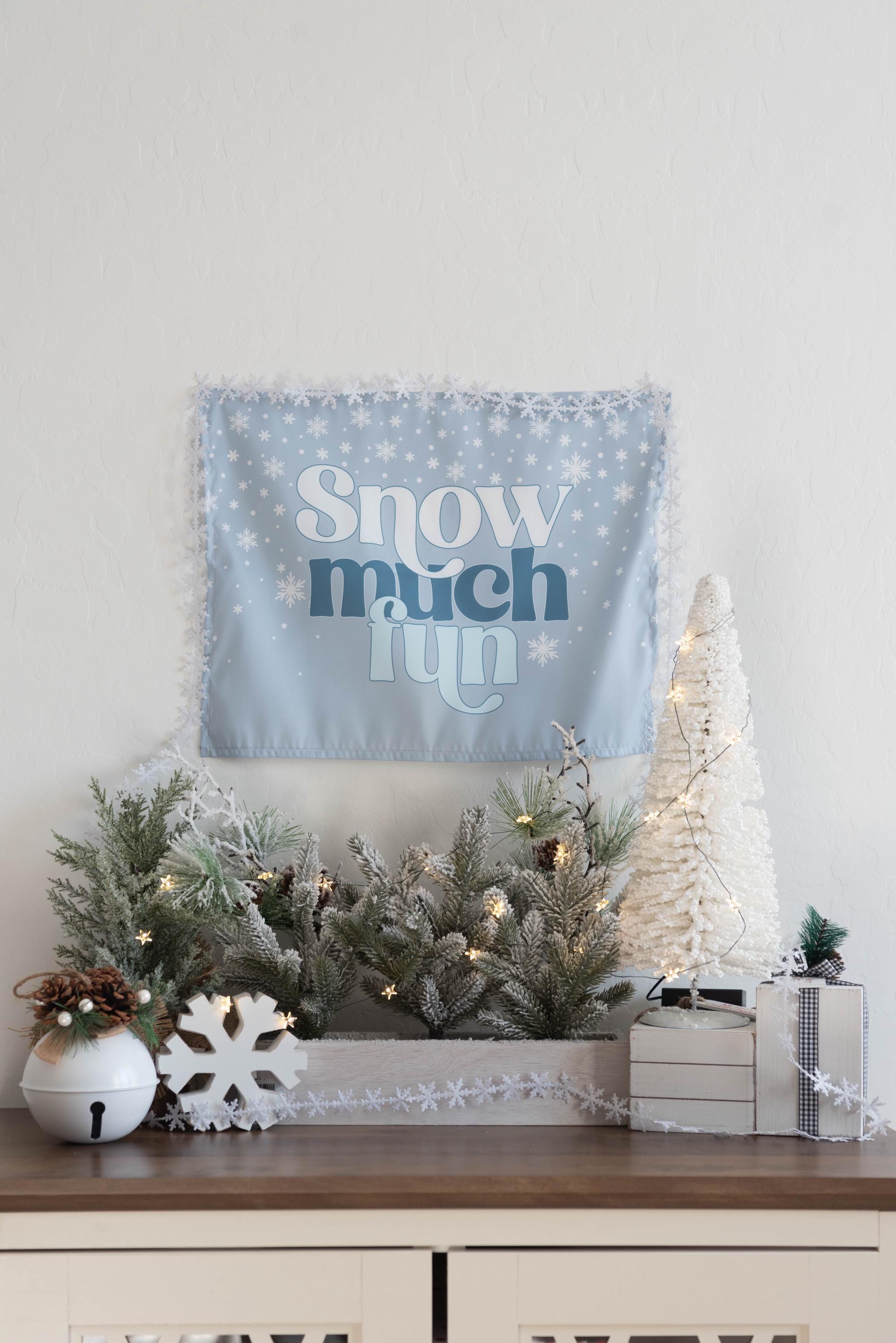 Christmas Banner, Snow Much Fun, Kids Fabric Tapestry, Wall art Room Decor