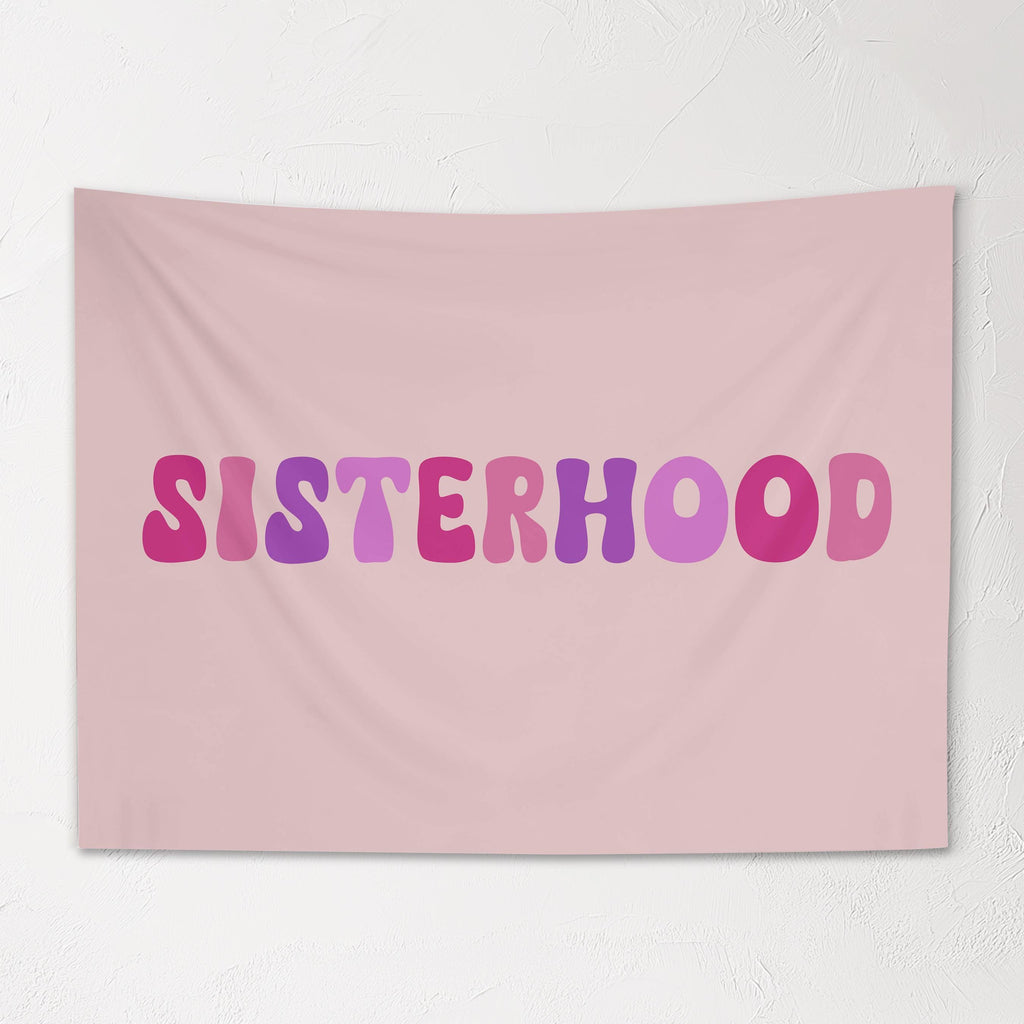 Fabric Tapestry Banner, Sisterhood ,  Girls Pink Wall Art Decor, Children's Wall Art
