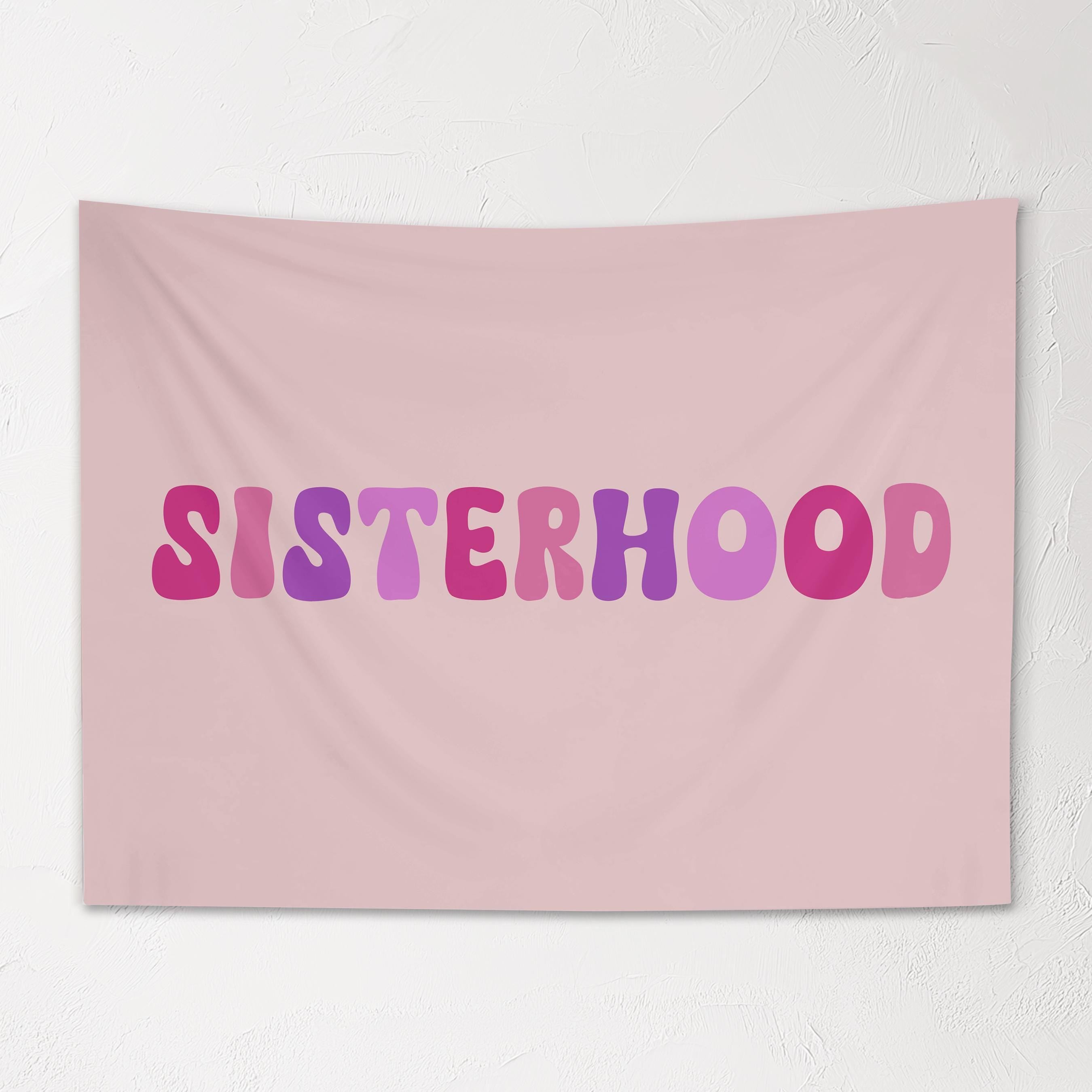 Fabric Tapestry Banner, Sisterhood ,  Girls Pink Wall Art Decor, Children's Wall Art