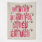 Fabric Tapestry Banner, You Are Worthy You are Beautiful, Kids Wall Art Room Decor