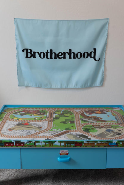 Fabric Tapestry Banner, Brotherhood , Kids Wall Art Room Decor, Blue Children's Wall Art