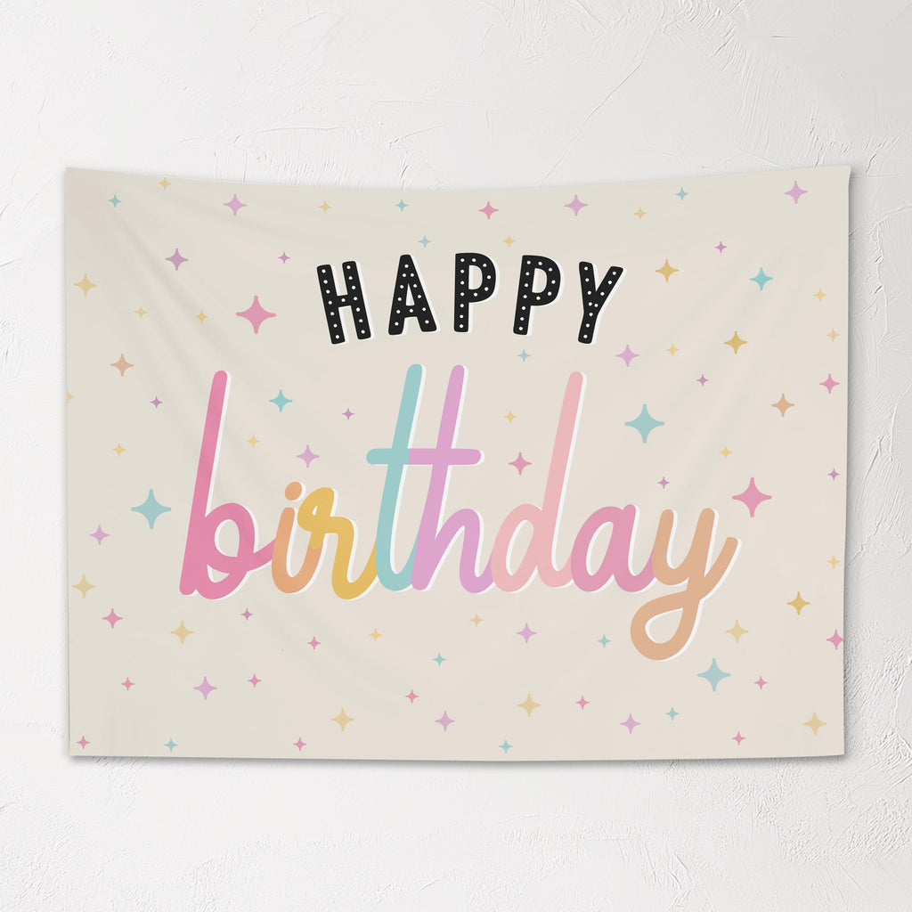 Fabric Tapestry Banner, Happy Birthday, Kids Wall Art Room Decor, Children's Wall Art