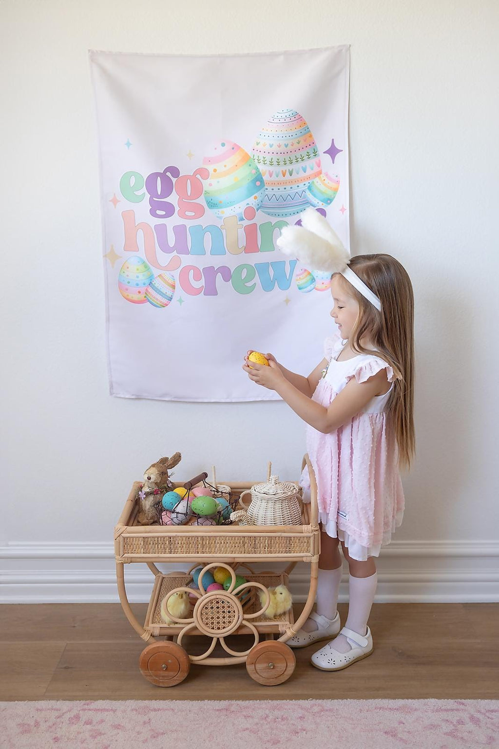 Fabric Tapestry Banner, Egg Hunting Crew, Kids Wall Art Room Decor, Children's Wall Art