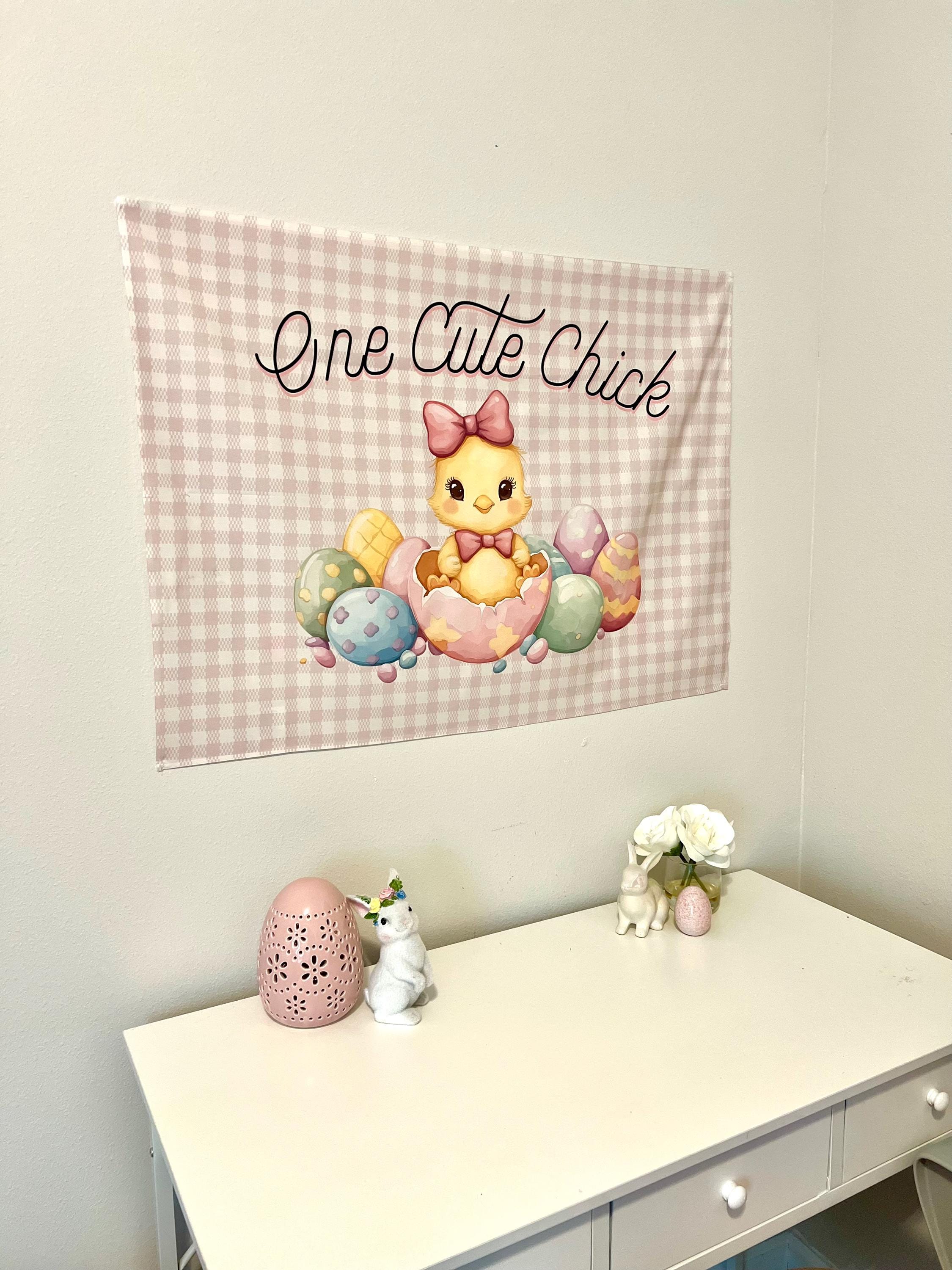 Fabric Tapestry Banner, One Cute Chick, Kids Wall Art Room Decor, Children's Wall Art